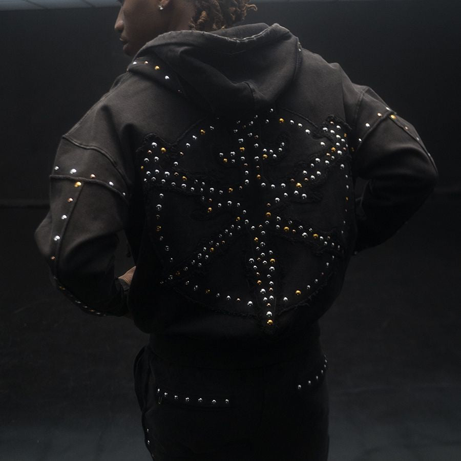 Hudson Hoodie - Studded Fleece - Black - 585