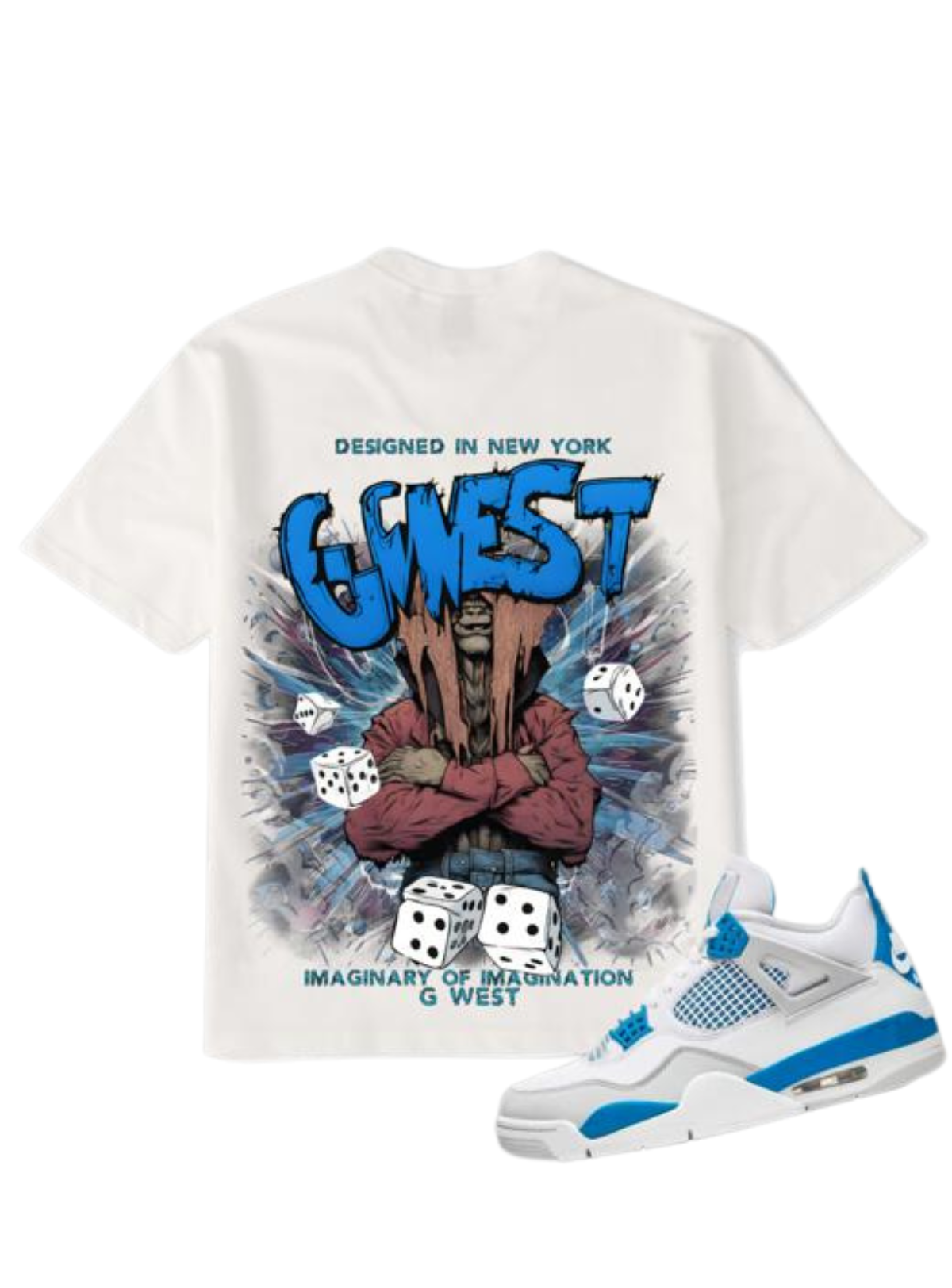 G West T-Shirt - Imagine Of Imagination - White\Military Blue - GWPPT9028