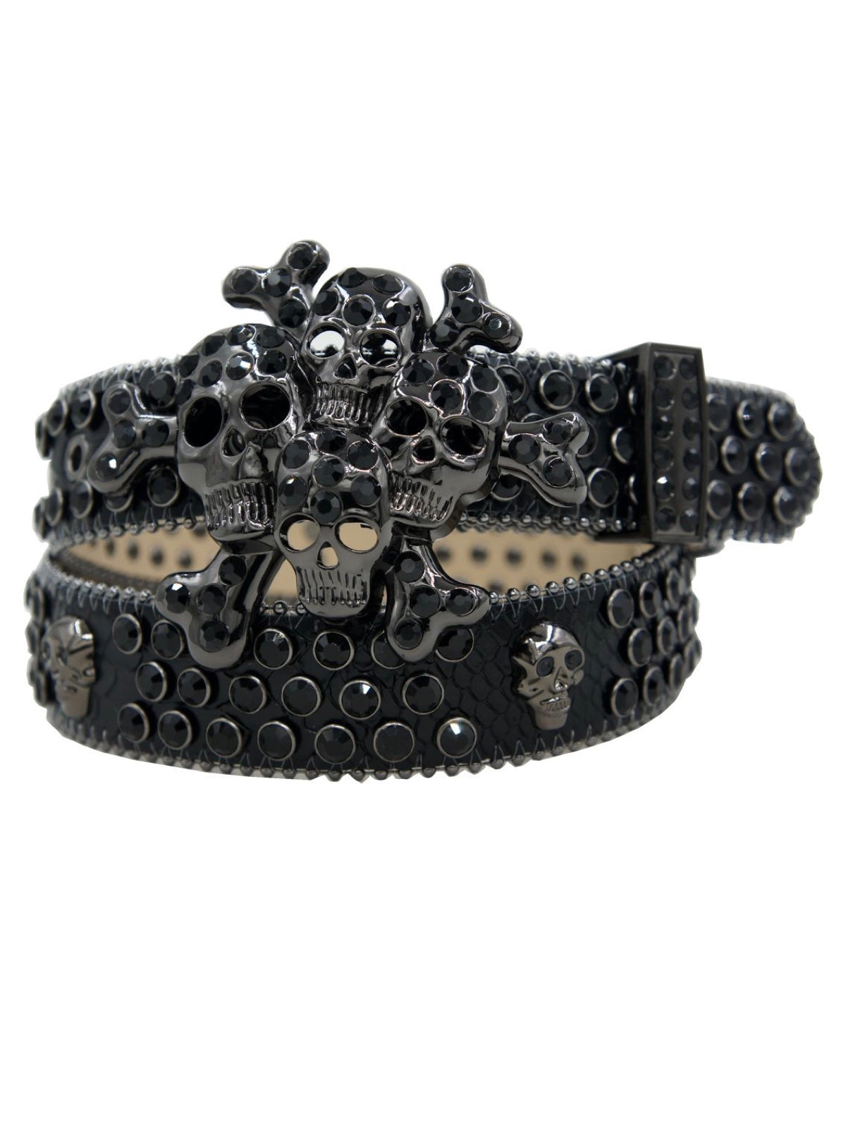 DNA Belt - Skull - Black Leather Black Stones And Mini Skulls - 546