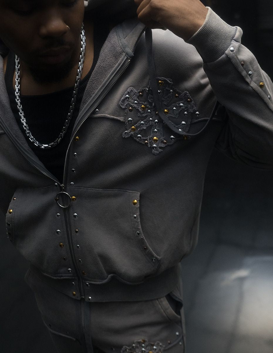 Hudson Sweatsuit - Studded Fleece - Grey - 585