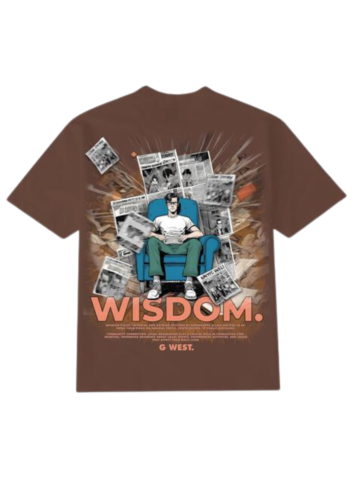 G West T-Shirt - Library Mens - Brown - GWPPT9029