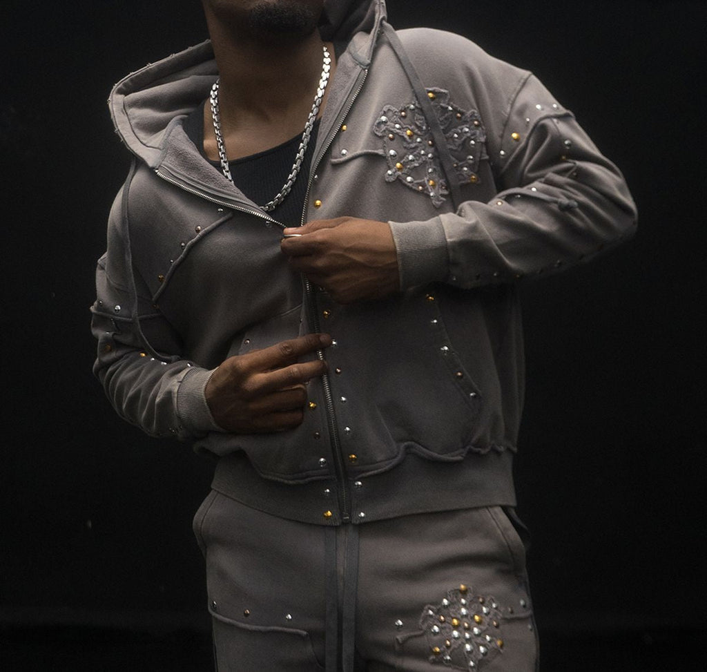 Hudson Sweatsuit - Studded Fleece - Grey - 585