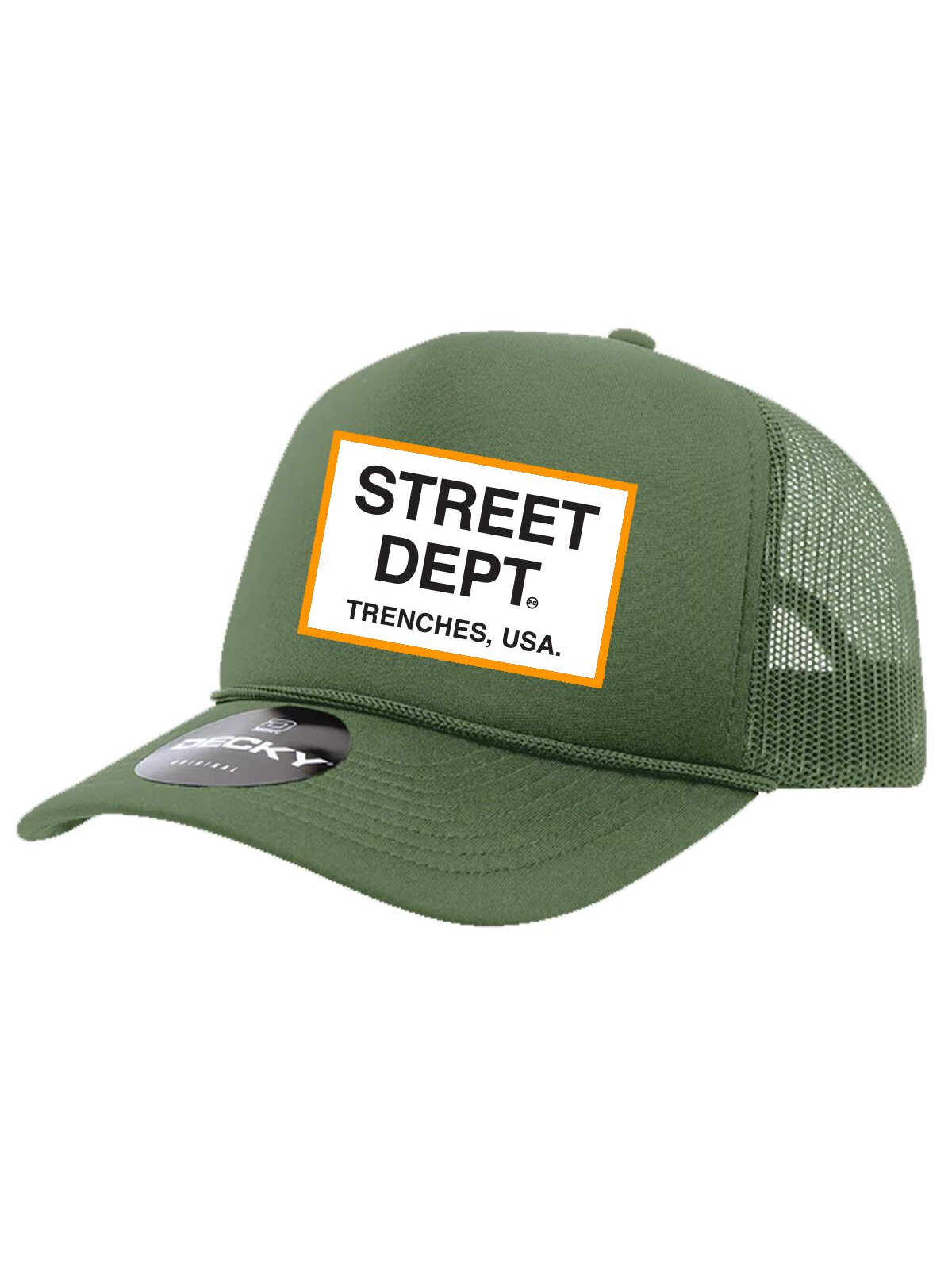 Pg Apparel Hat - Street Dept Trucker Hat - Olive\Orange - STDPT200