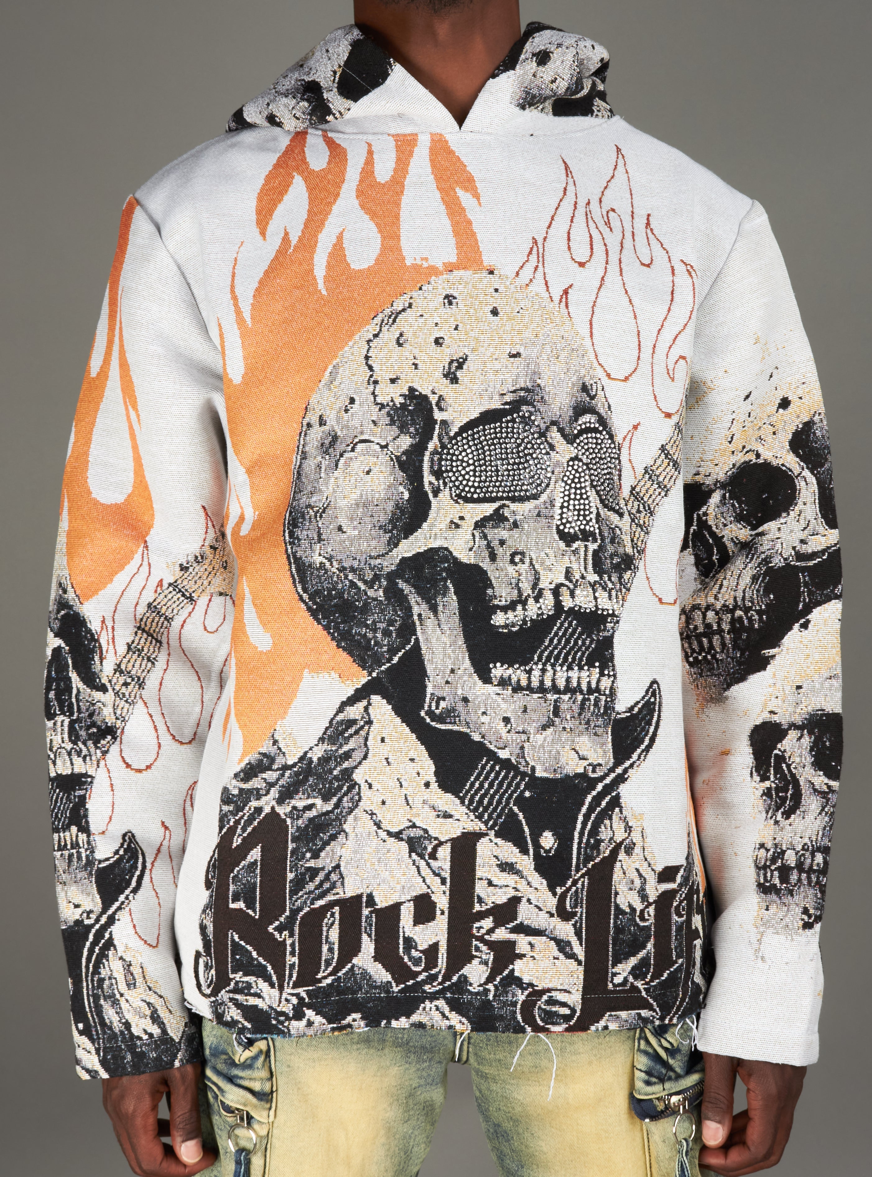 Majestik Hoodie - Rockon Rhinestone Tapestry Jacquard- Off White - TH2482