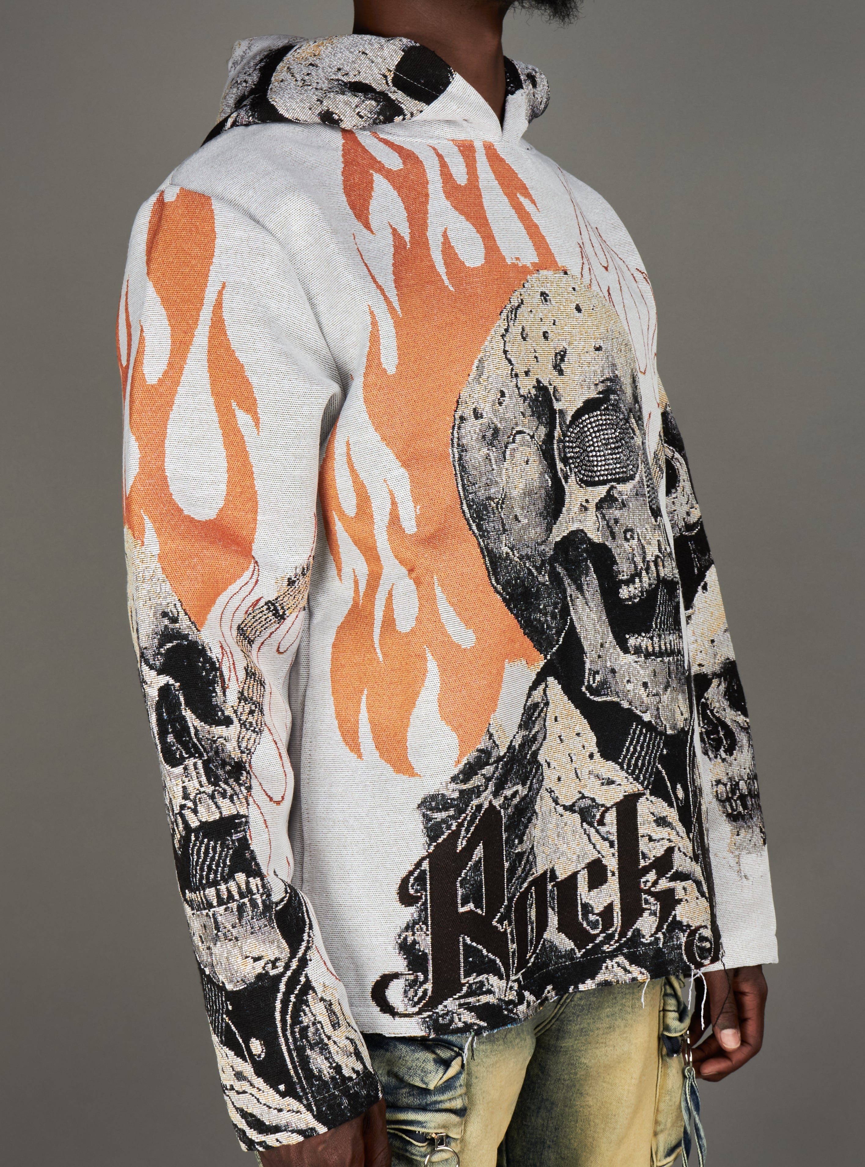 Majestik Hoodie - Rockon Rhinestone Tapestry Jacquard- Off White - TH2482