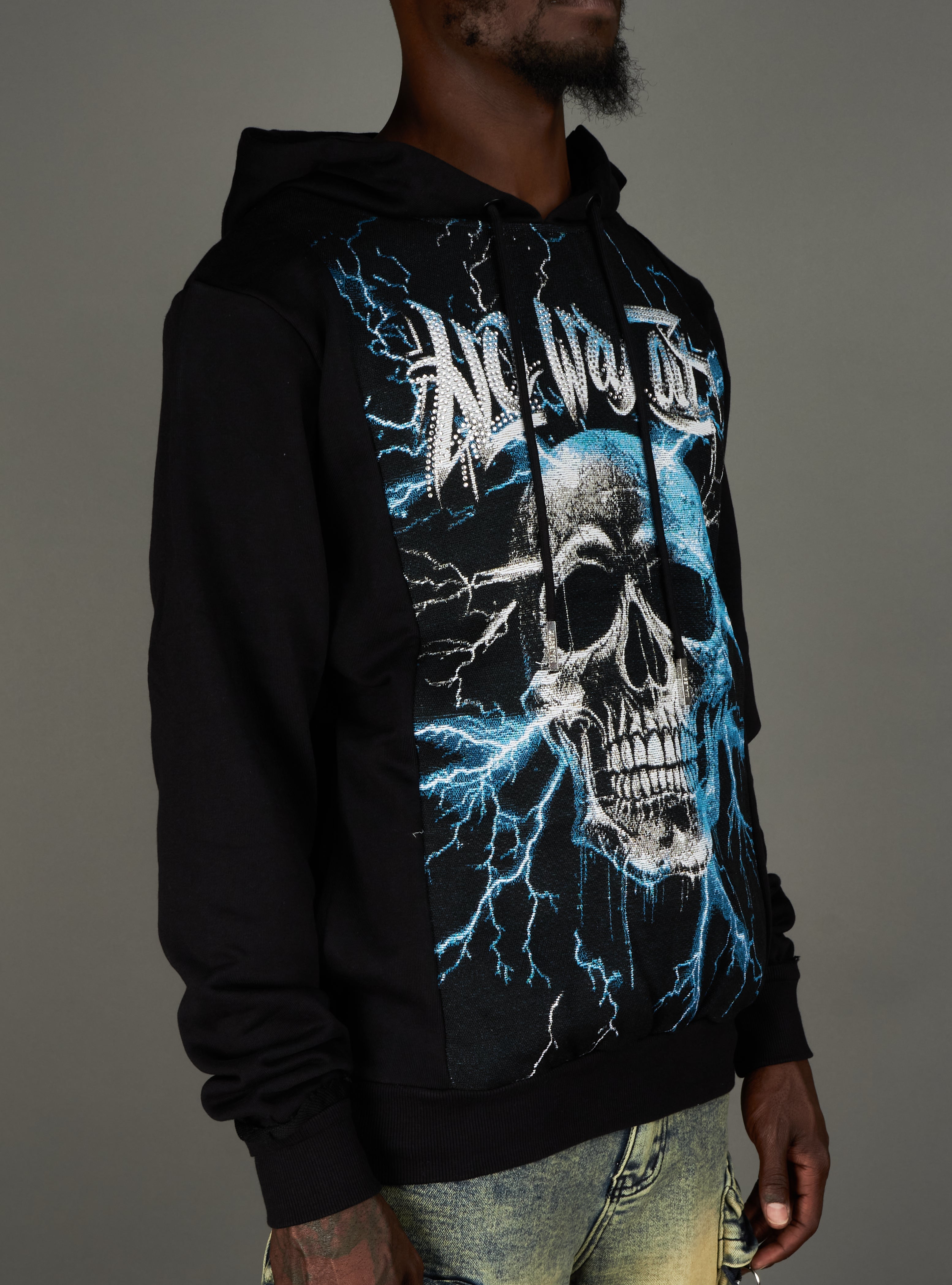 Majestik Hoodie - N.W.O Rhinestone Tapestry Cut&Sew- Black - FT2452