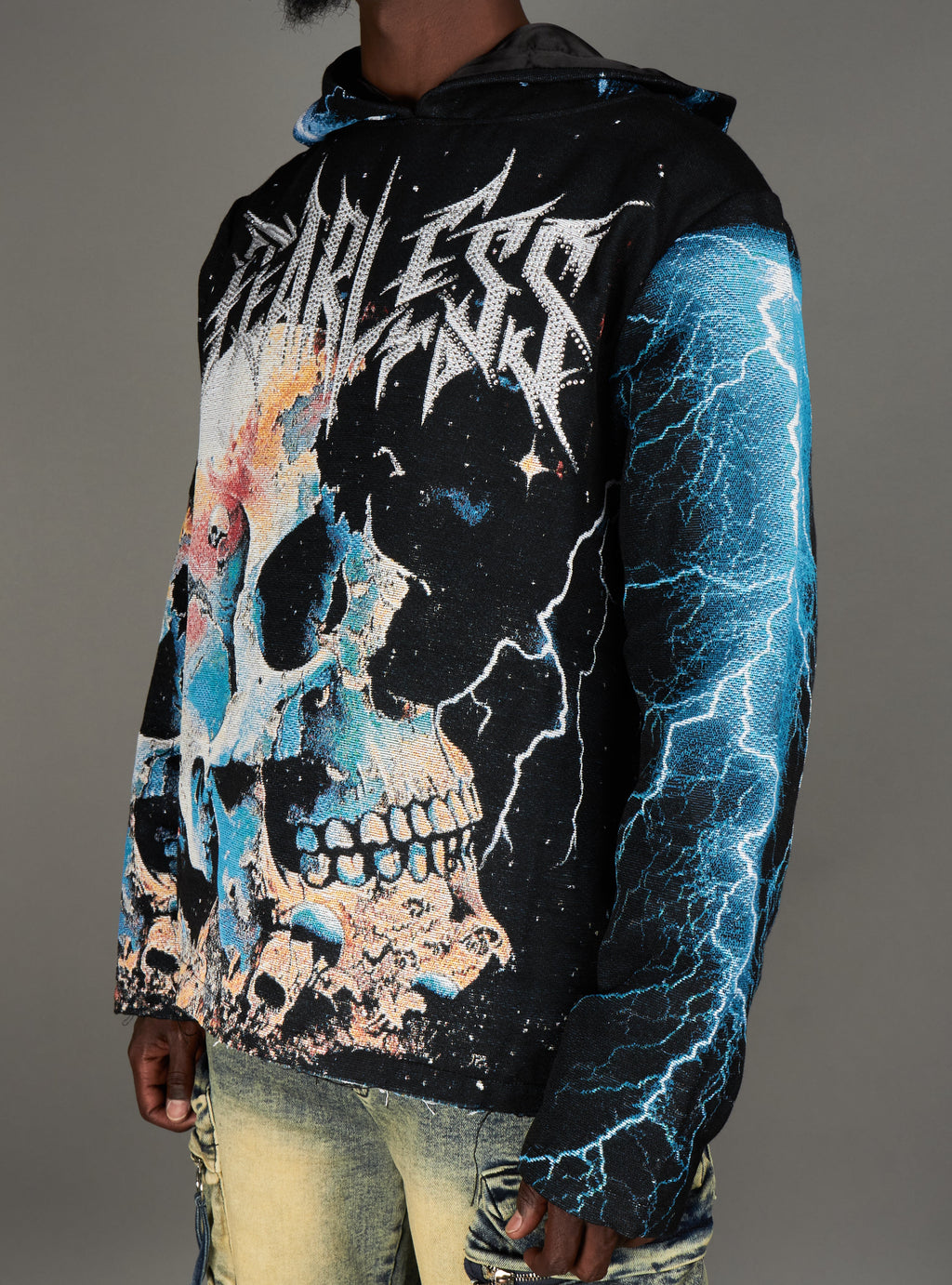 Majestik Hoodie - Fearless Rhinestone Tapestry Jacquard- Black - TH2486