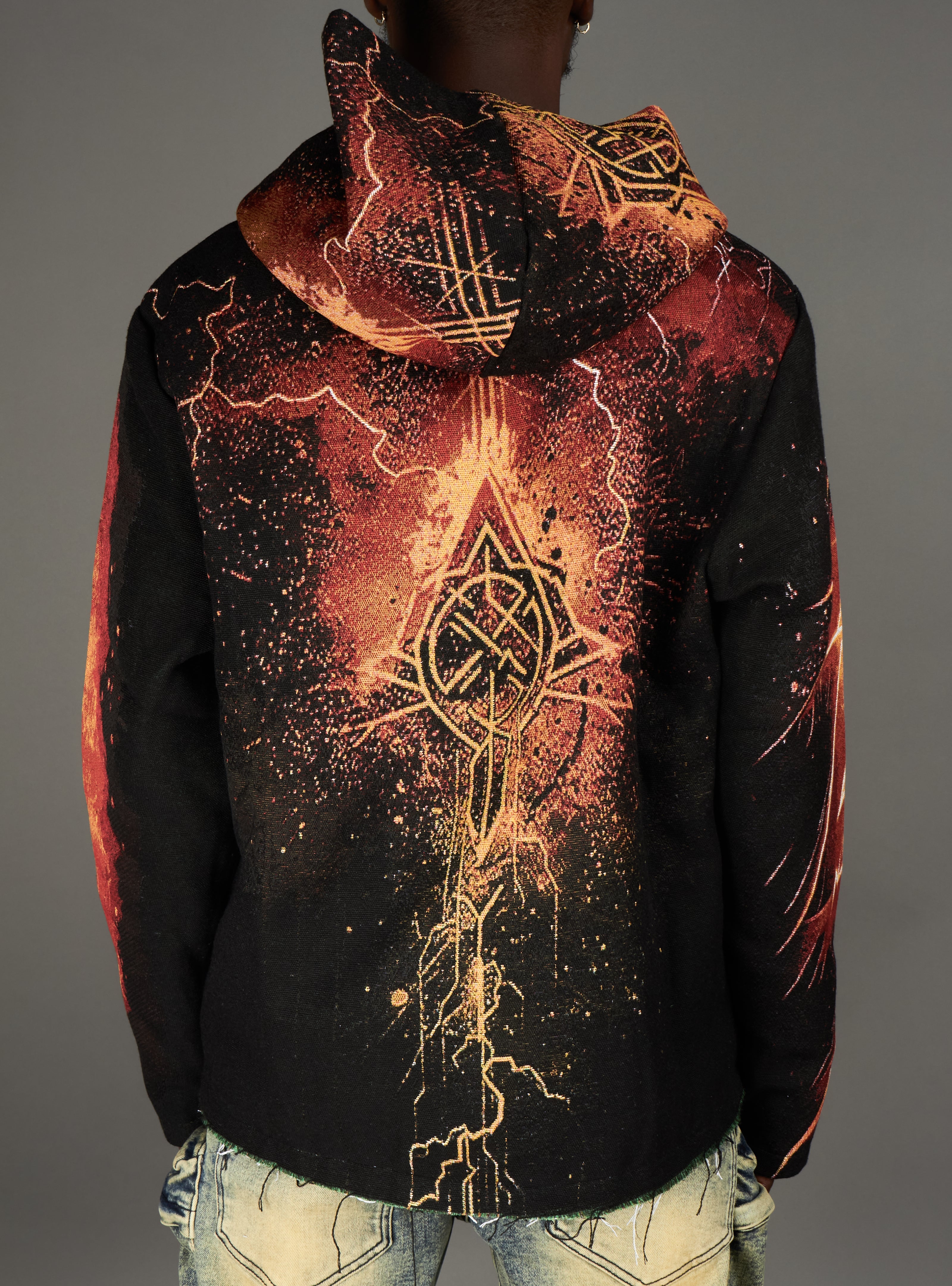 Majestik Hoodie - Death Card Rhinestone Tapestry Jacquard- Black - TH2487