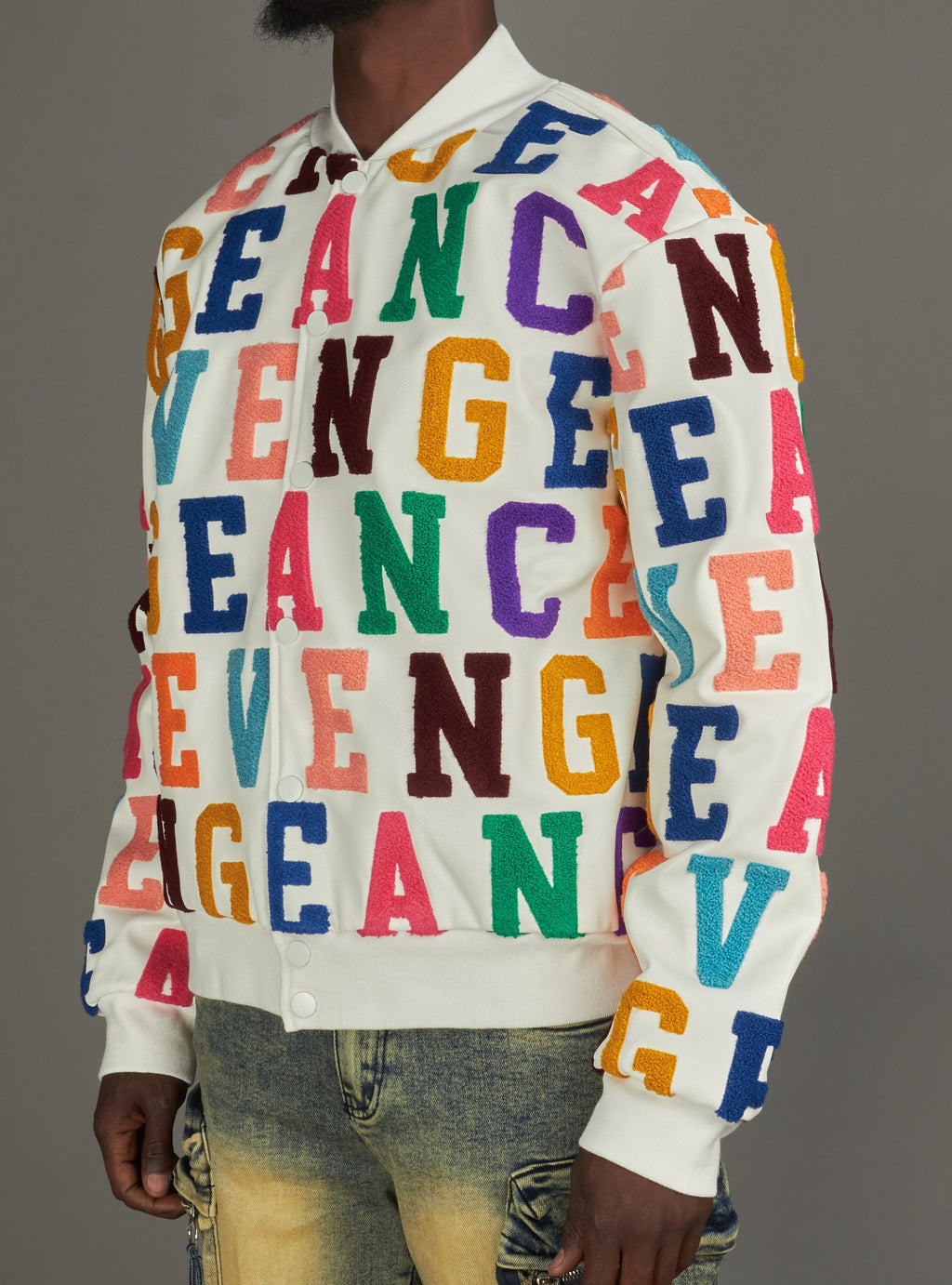 Politics Jacket - Lou Allover Letters - White - LOU299