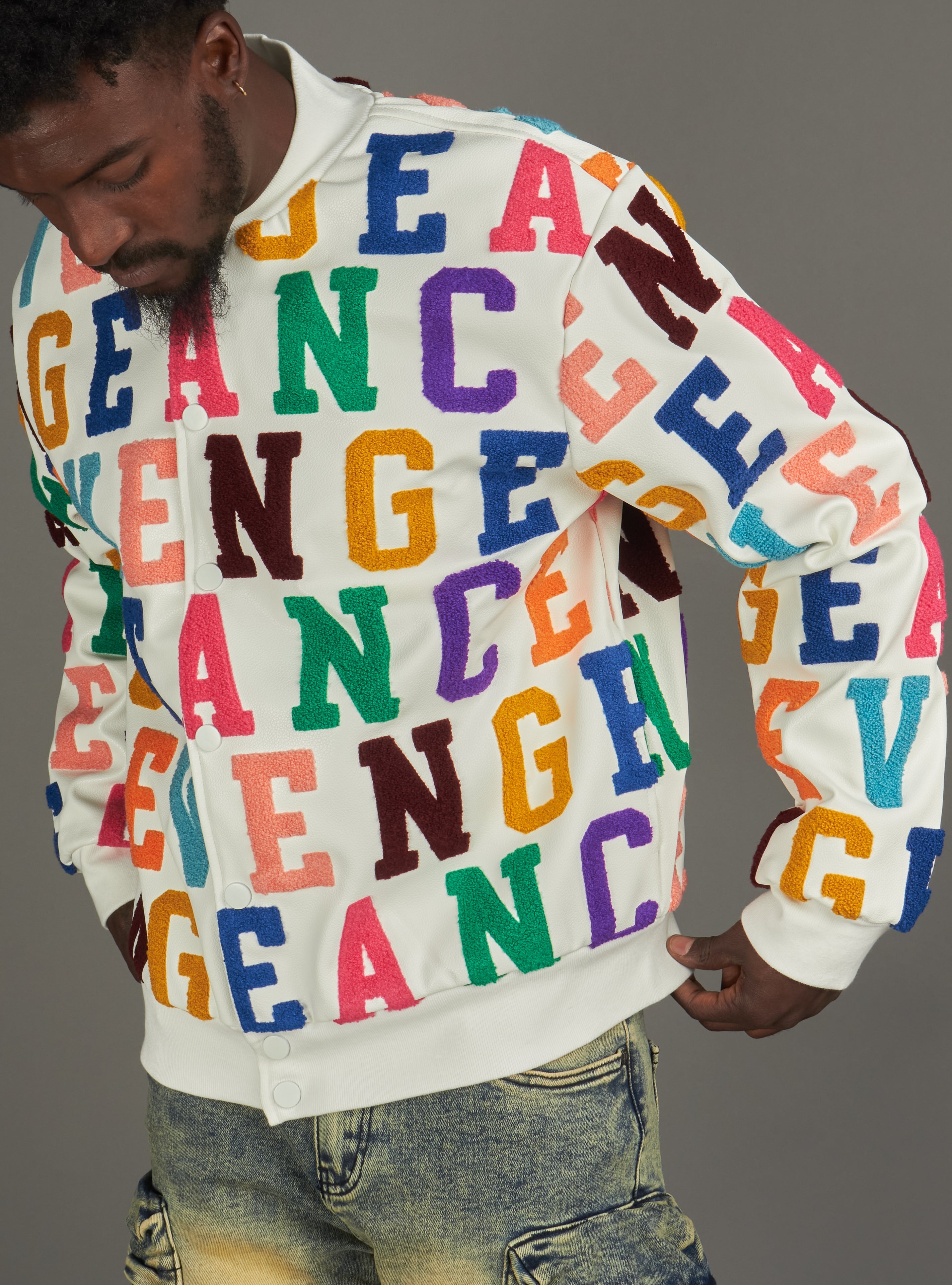 Politics Jacket - Lou Allover Letters - White - LOU299