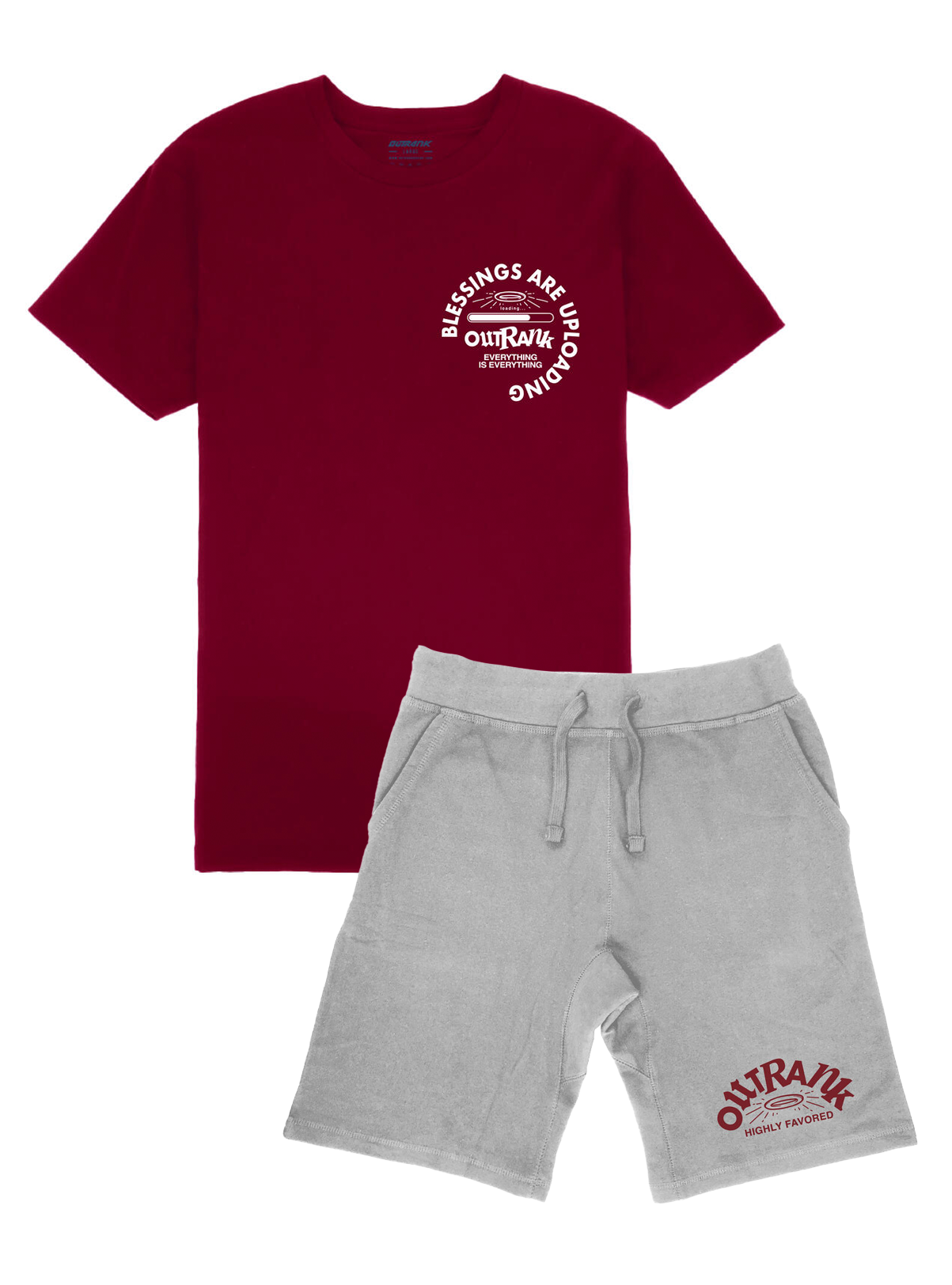 Outrank Short Set - Blessings Are Uploading - Red and Grey - OR2847