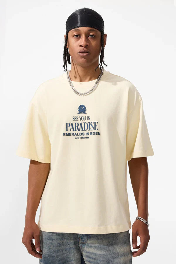 Jordan Craig T-Shirt - Emerald In Eden Boxy - Cream - 9207A