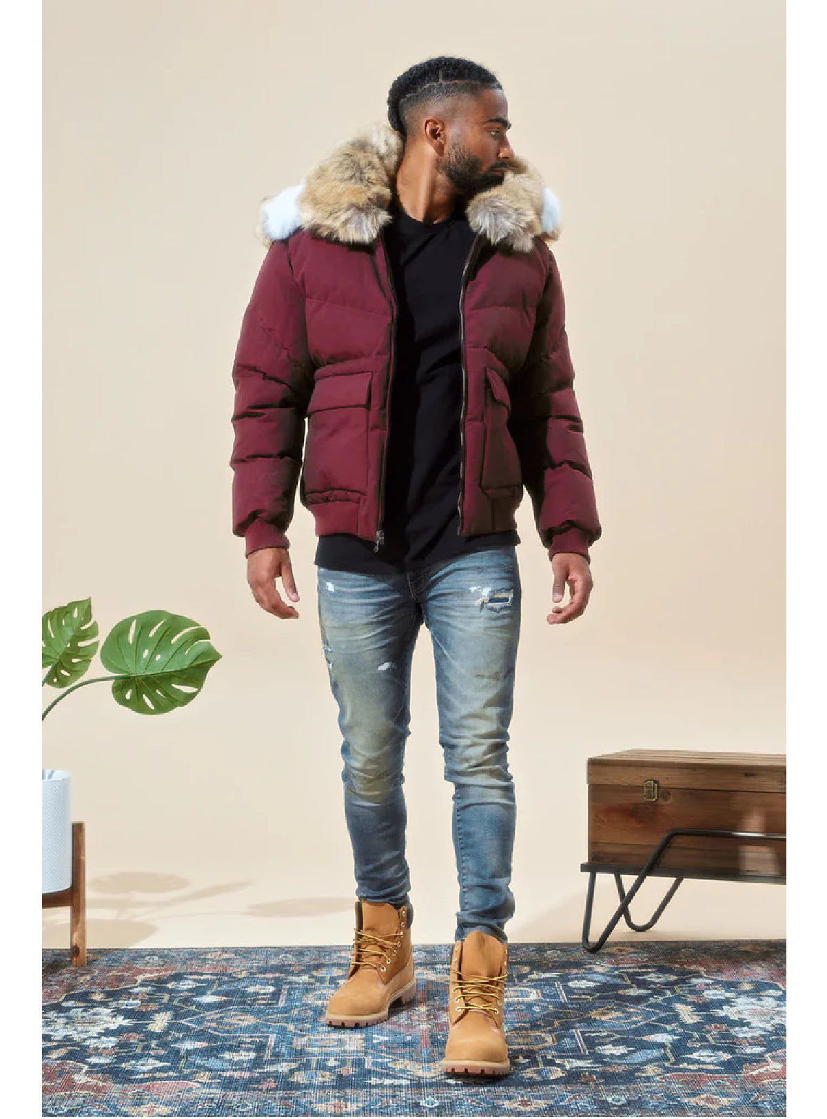 Jordan Craig Jacket - Canvas Puffer - Bordeaux - 91541