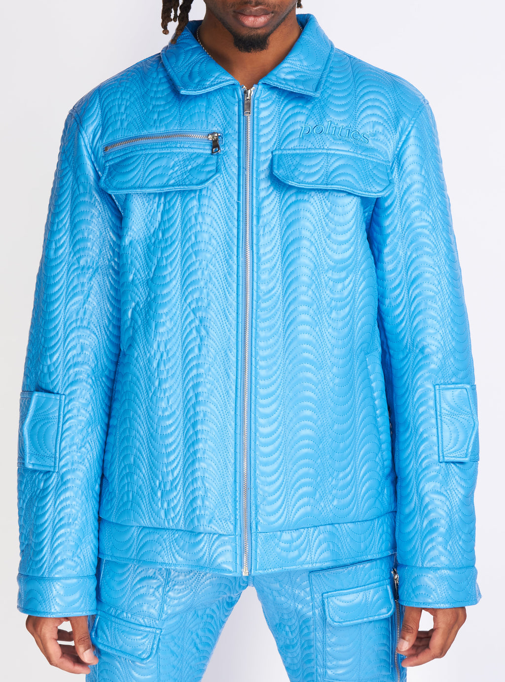 Politics Jacket - Cargo Zip-Up PU Leather - Murphy - Blue  - 573