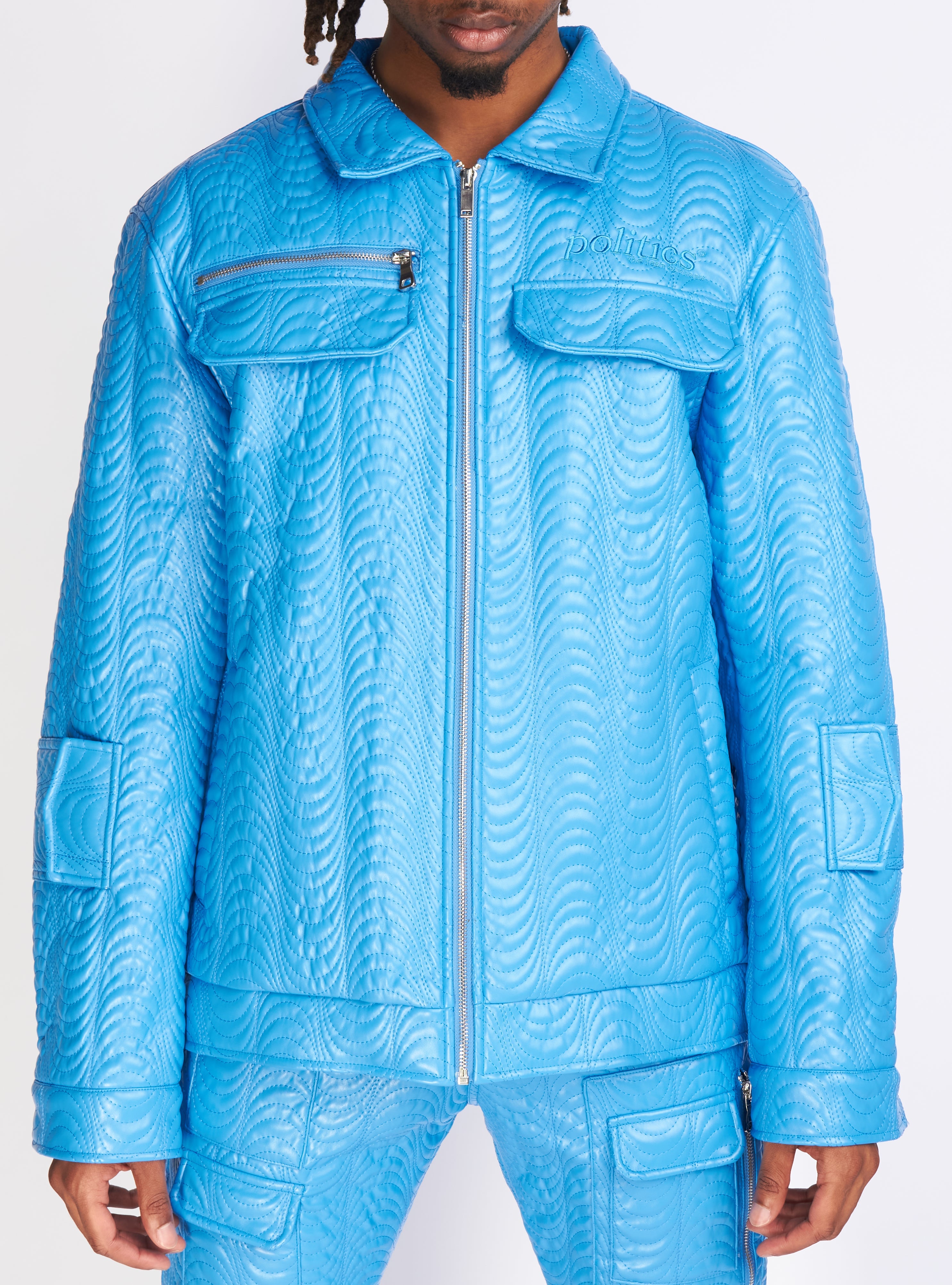 Politics Jacket - Cargo Zip-Up PU Leather - Murphy - Blue  - 573