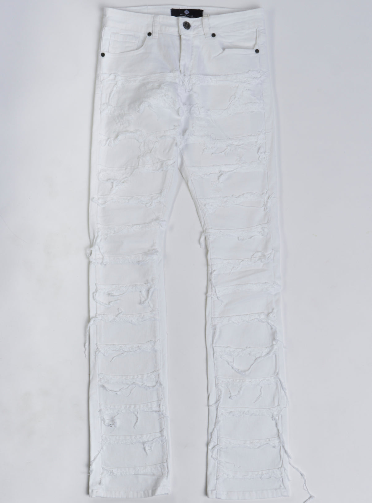 Focus Ripped Stacked Jeans - White - 3364C