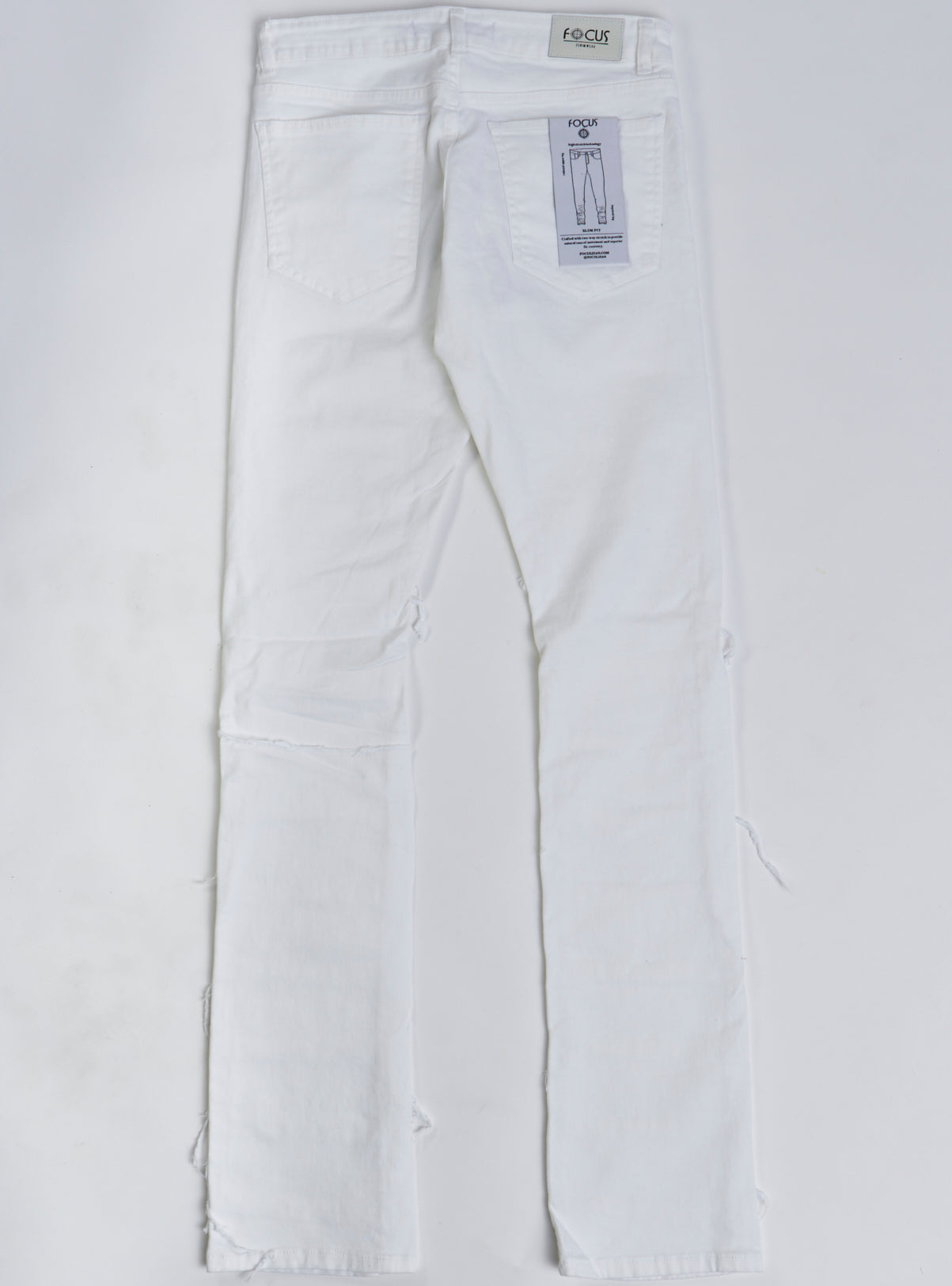 Focus Ripped Stacked Jeans - White - 3364C