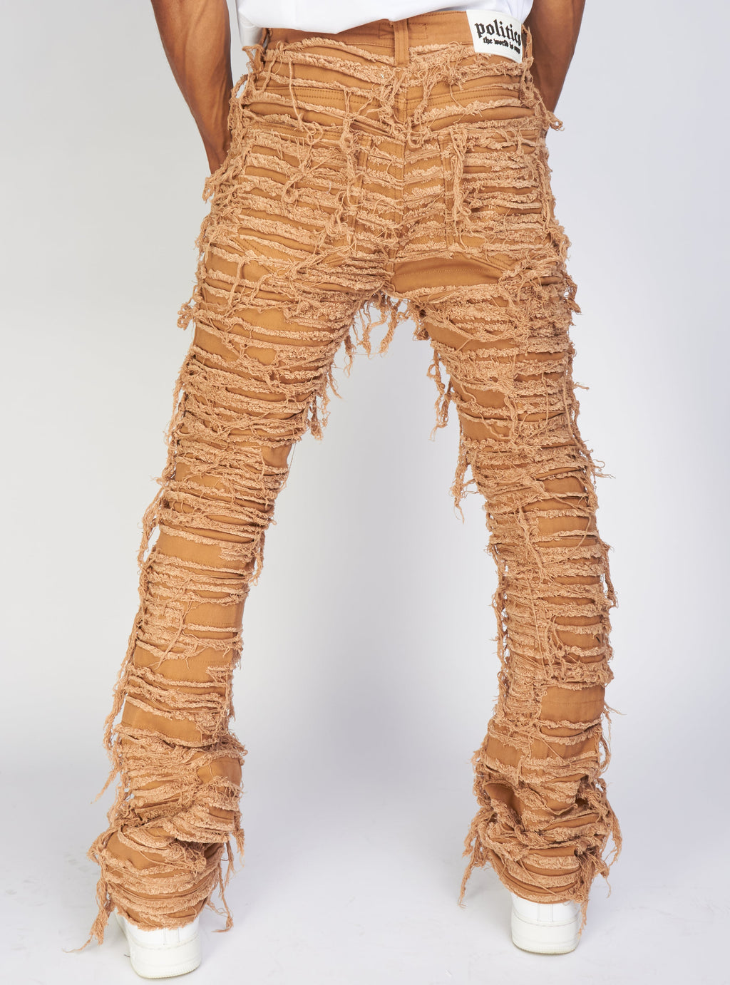 Politics Jeans - Thrashed Distressed Stacked Flare - Dark Khaki - Debris 513