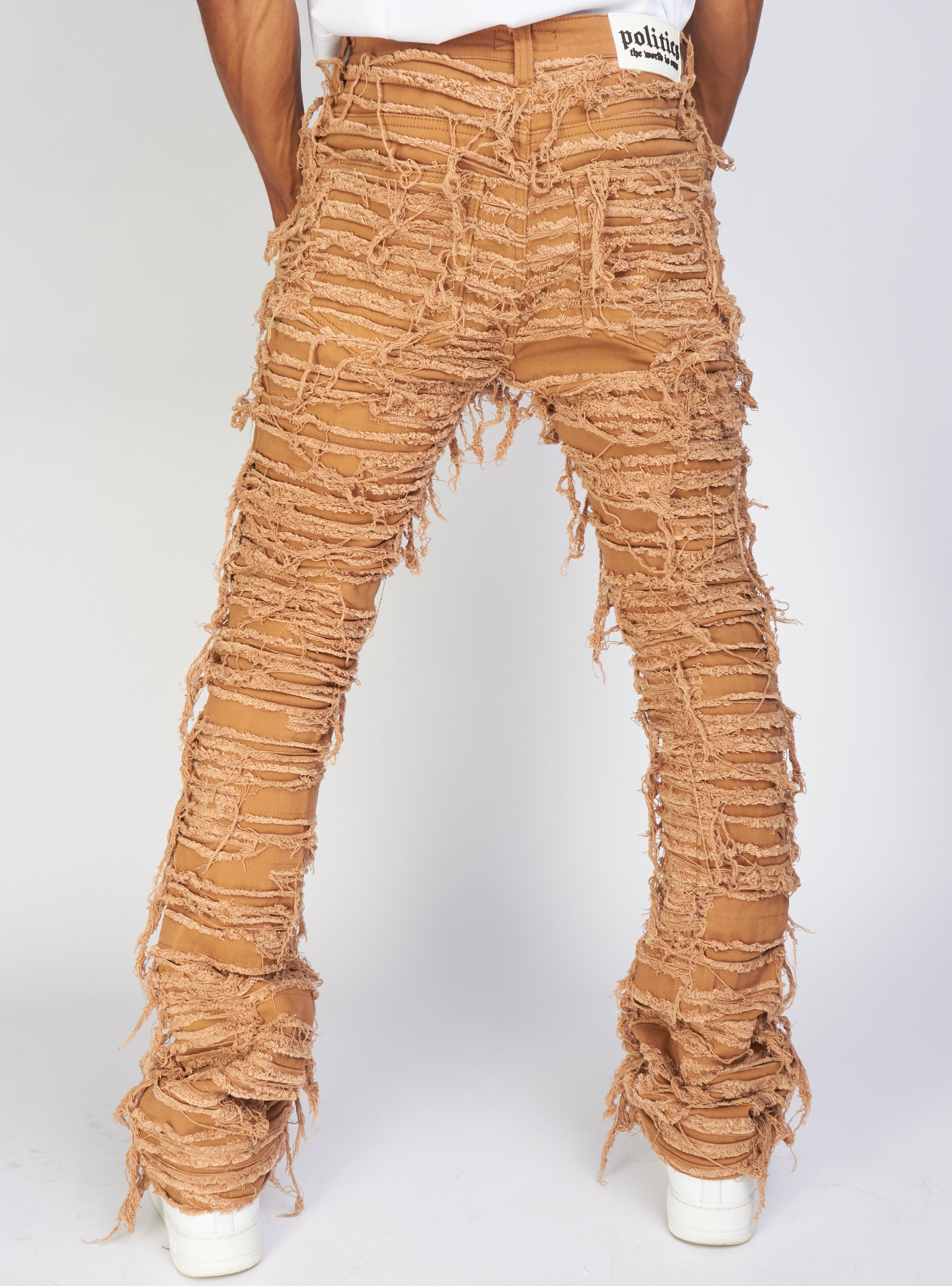 Politics Jeans - Thrashed Distressed Stacked Flare - Dark Khaki - Debris 513