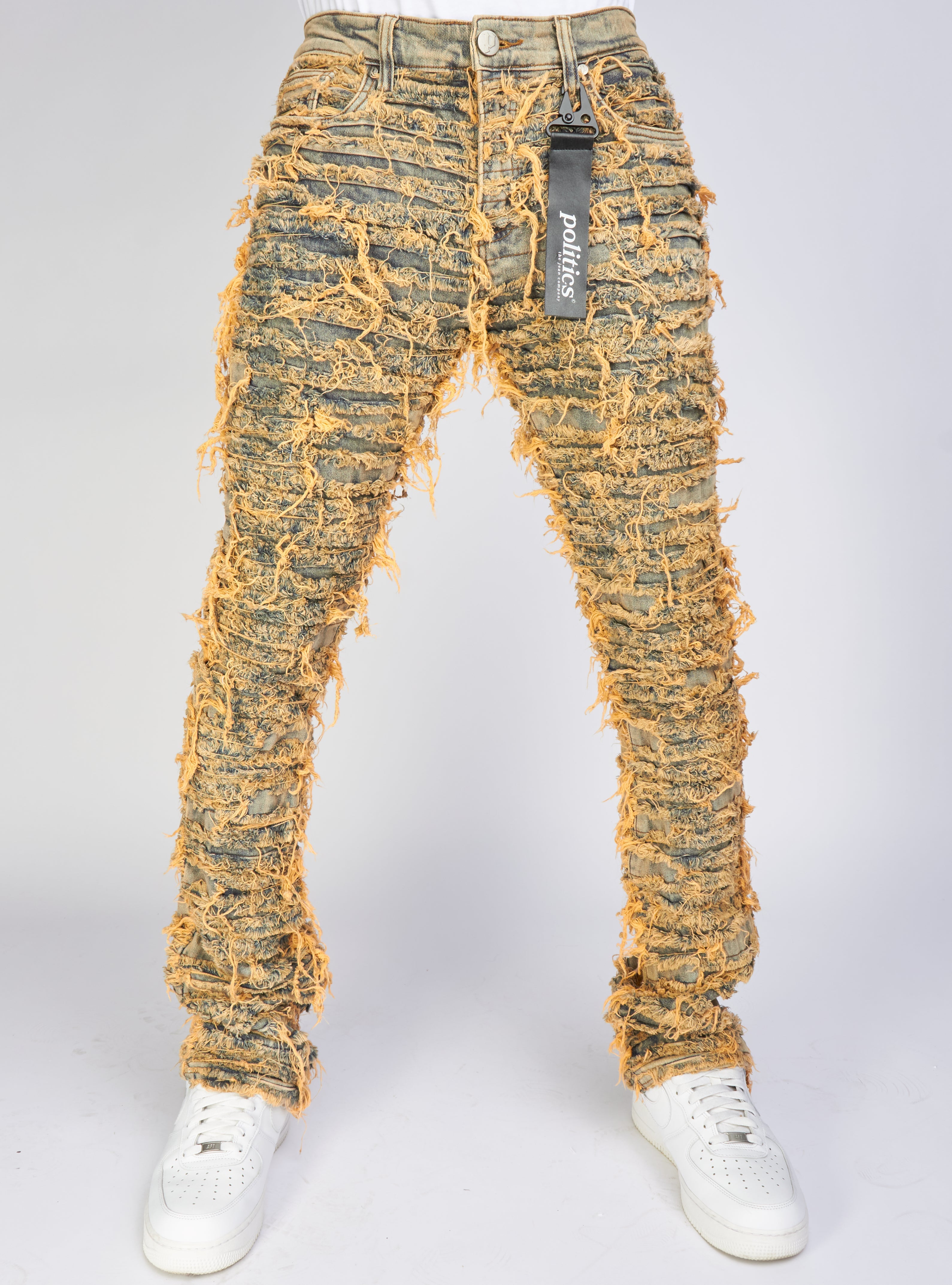 Politics Jeans - Thrashed Distressed Stacked Flare - Dark Vintage - Debris 510