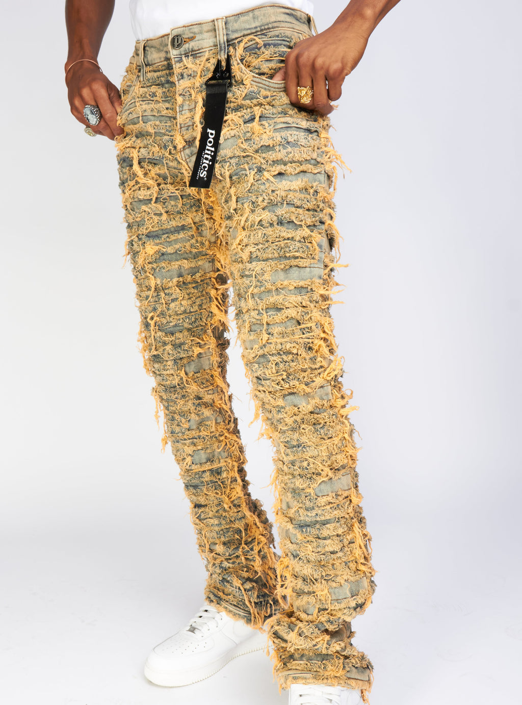Politics Jeans - Thrashed Distressed Stacked Flare - Dark Vintage - Debris 510