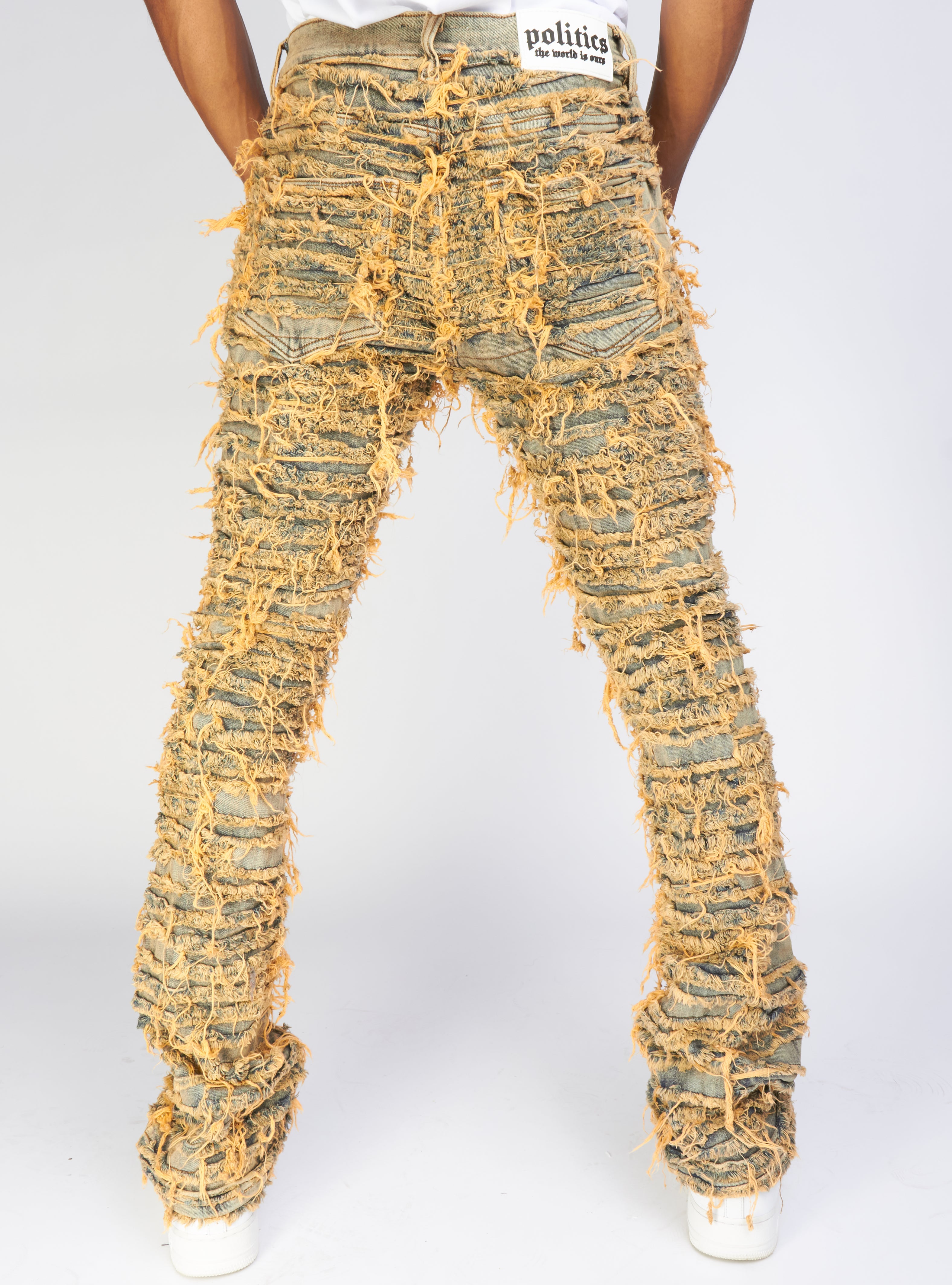 Politics Jeans - Thrashed Distressed Stacked Flare - Dark Vintage - Debris 510