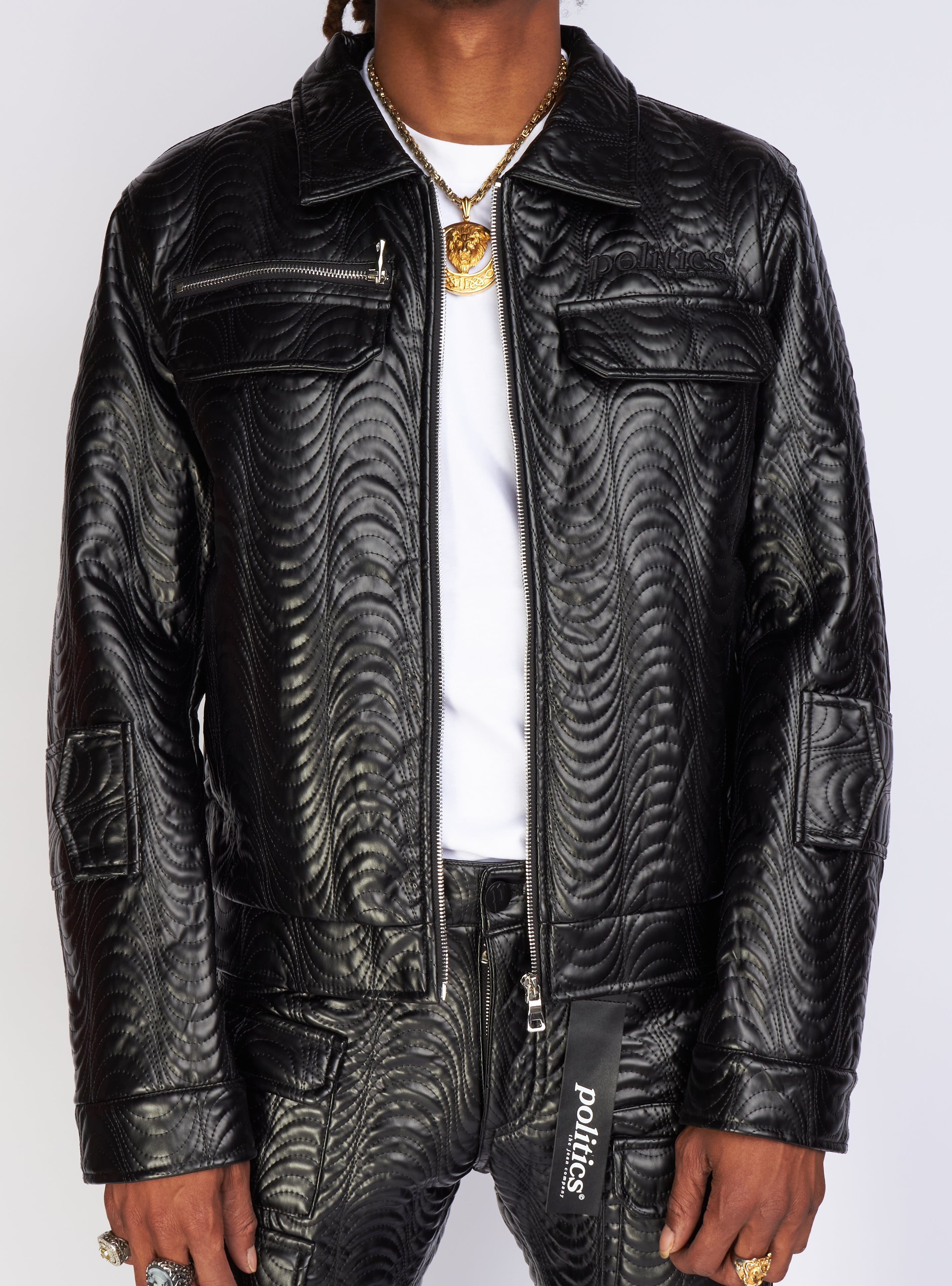 Politics Jacket - Cargo Zip-Up PU Leather - Murphy - Black - 571