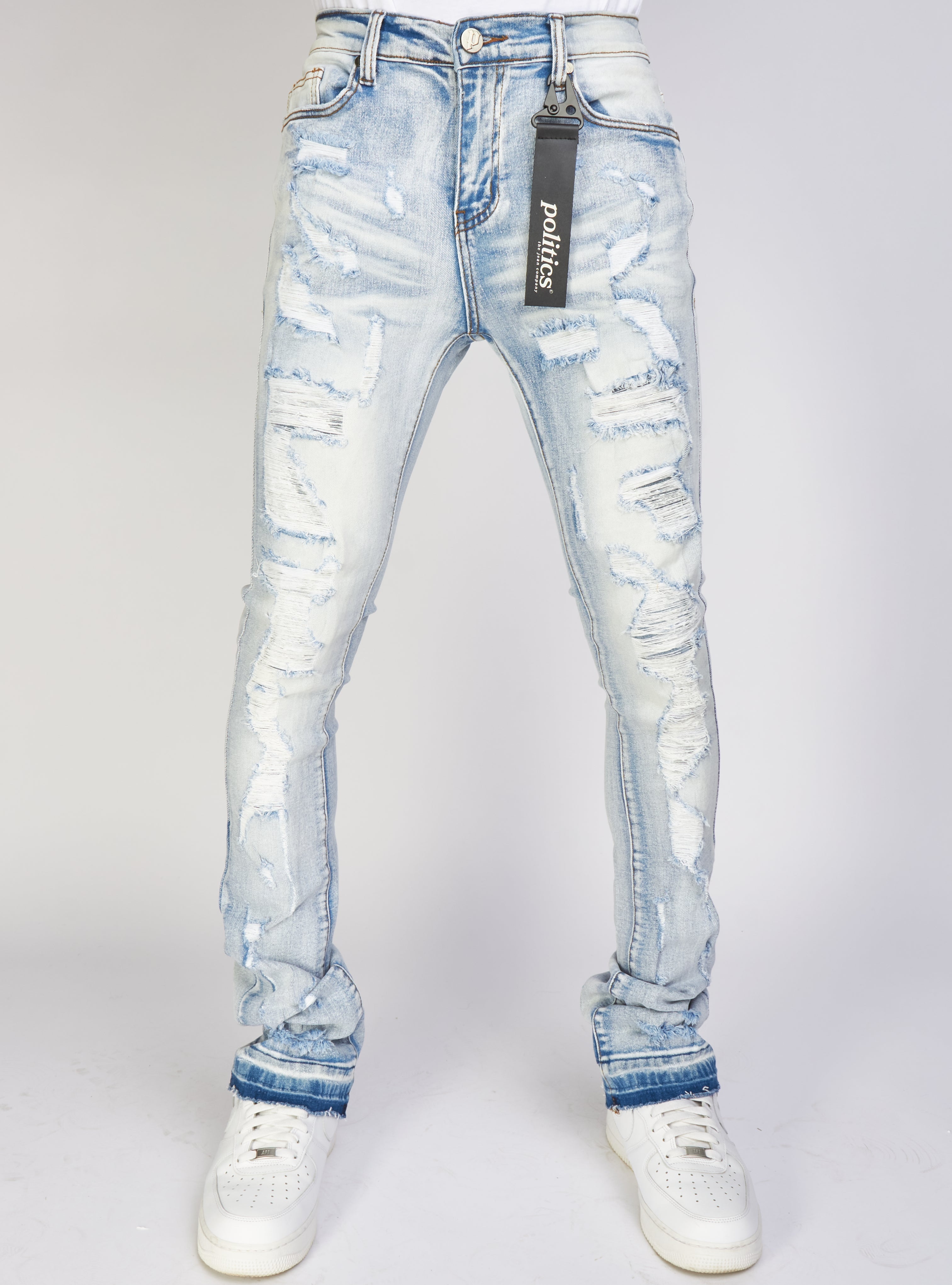 Politics Jeans - Embroidered Skinny Stacked Flare Mac - Light Blue  - 514
