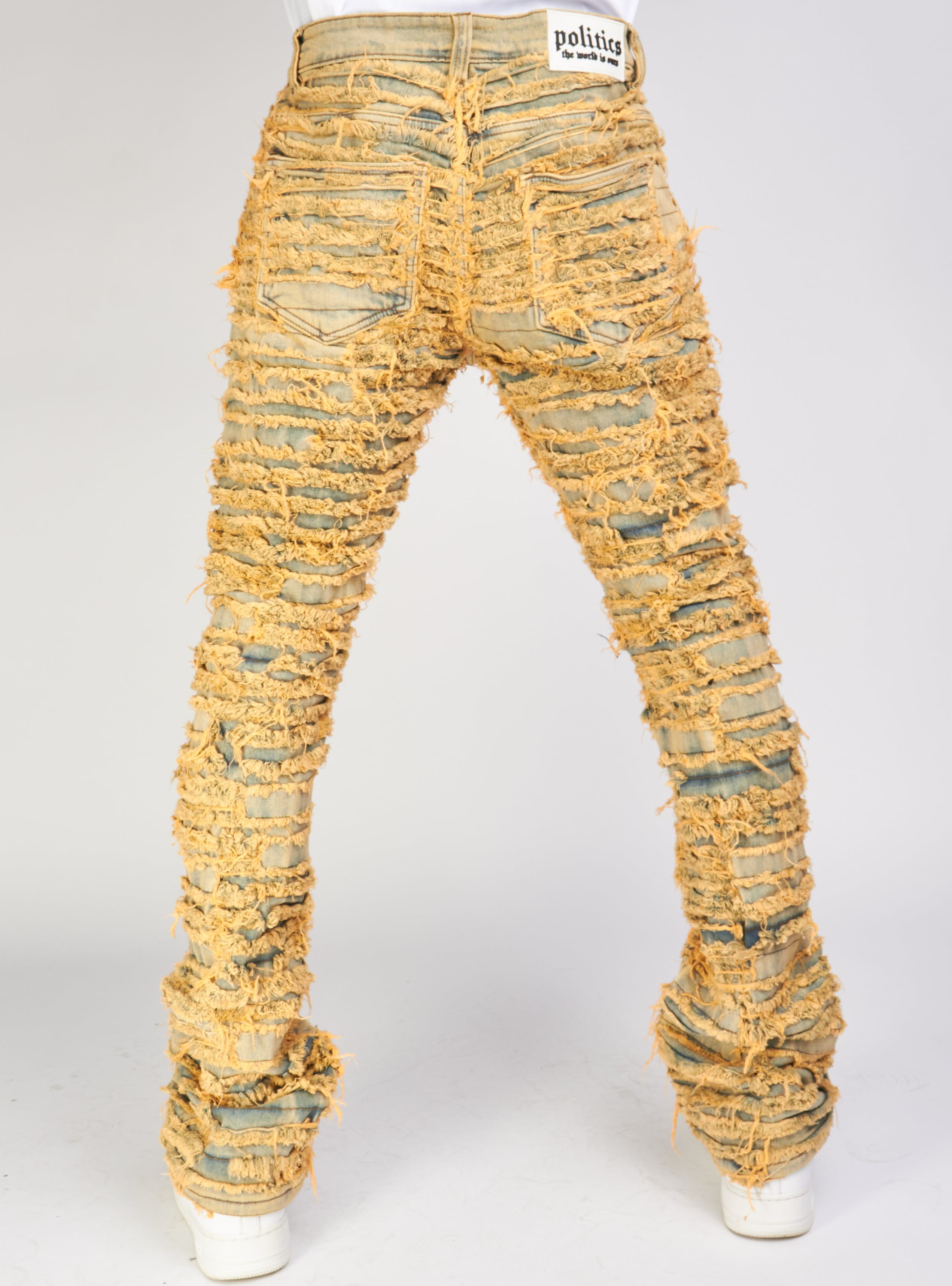 Politics Jeans - Thrashed Distressed Stacked Flare - Sandblast - Debris 509