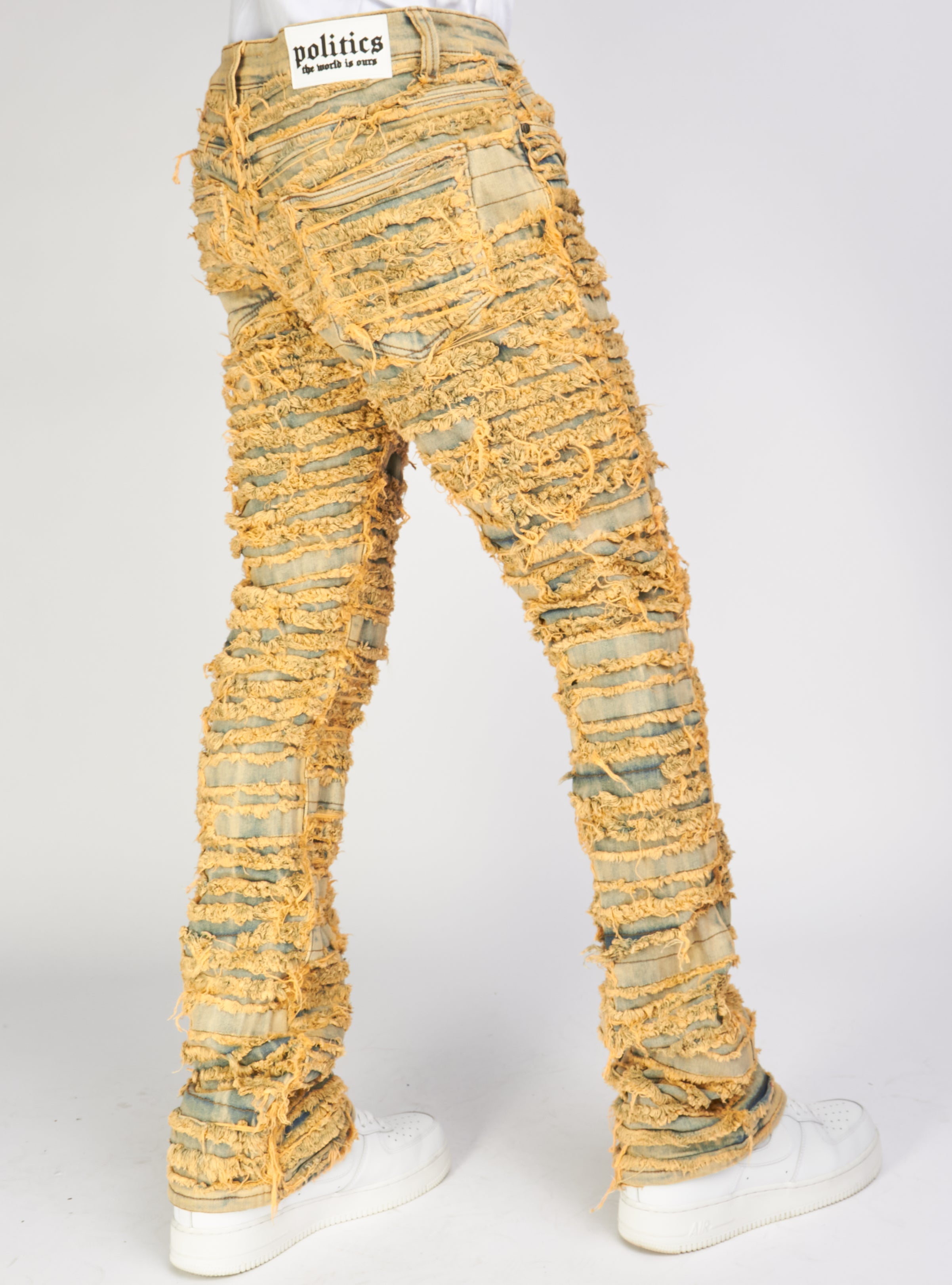 Politics Jeans - Thrashed Distressed Stacked Flare - Sandblast - Debris 509
