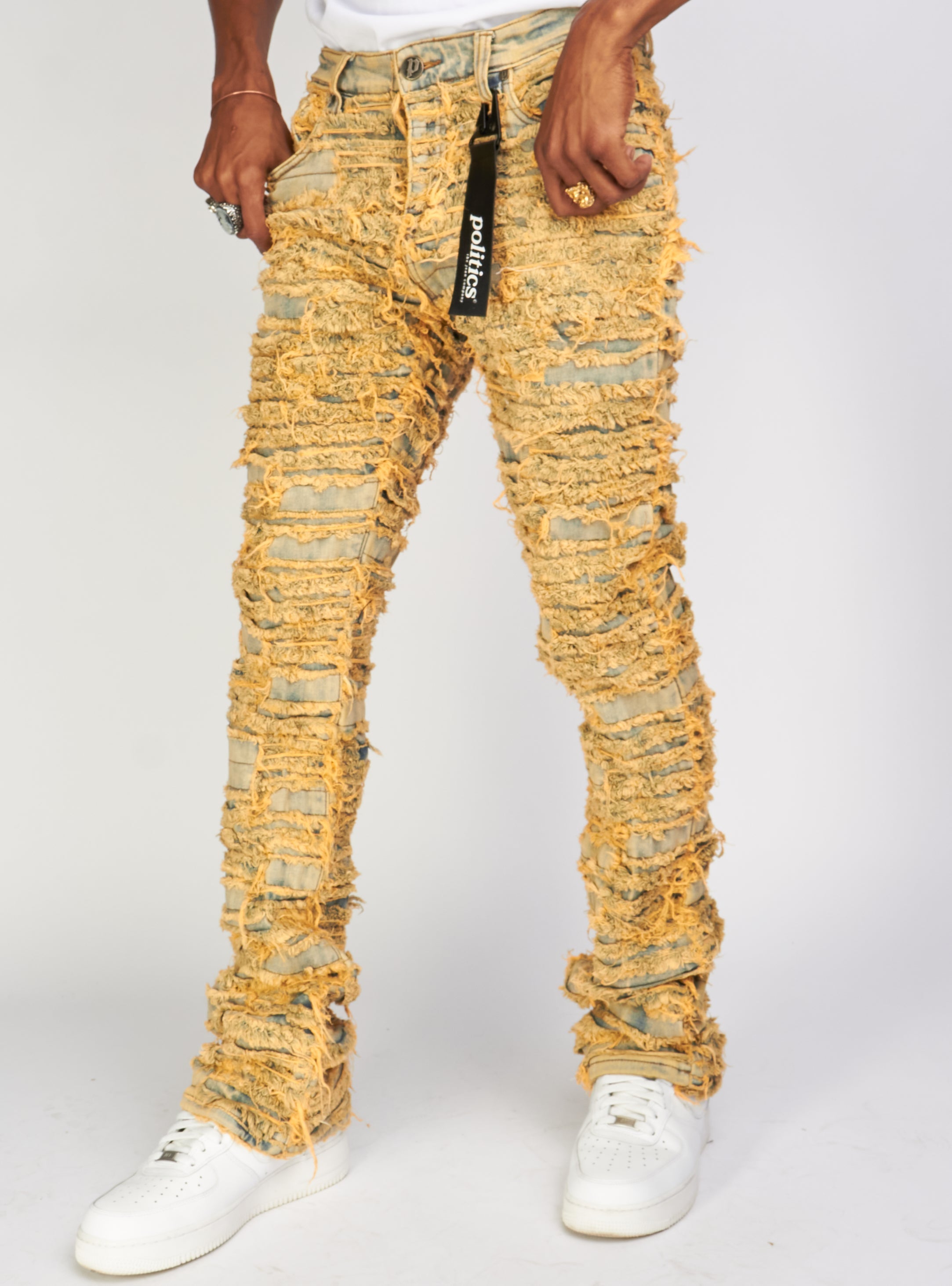 Politics Jeans - Thrashed Distressed Stacked Flare - Sandblast - Debris 509