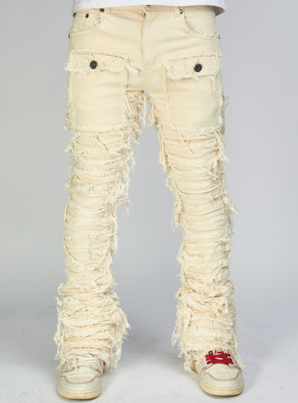 Majestik Jeans - Nirvana Rip & Frayed Stacked - Light Khaki - DL2260