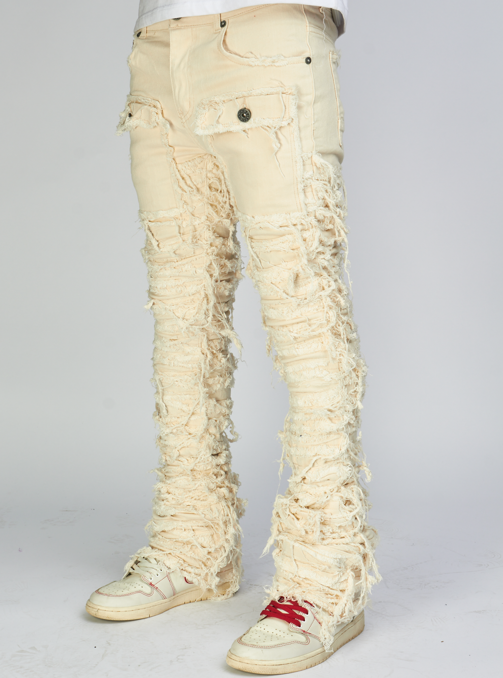 Majestik Jeans - Nirvana Rip & Frayed Stacked - Light Khaki - DL2260