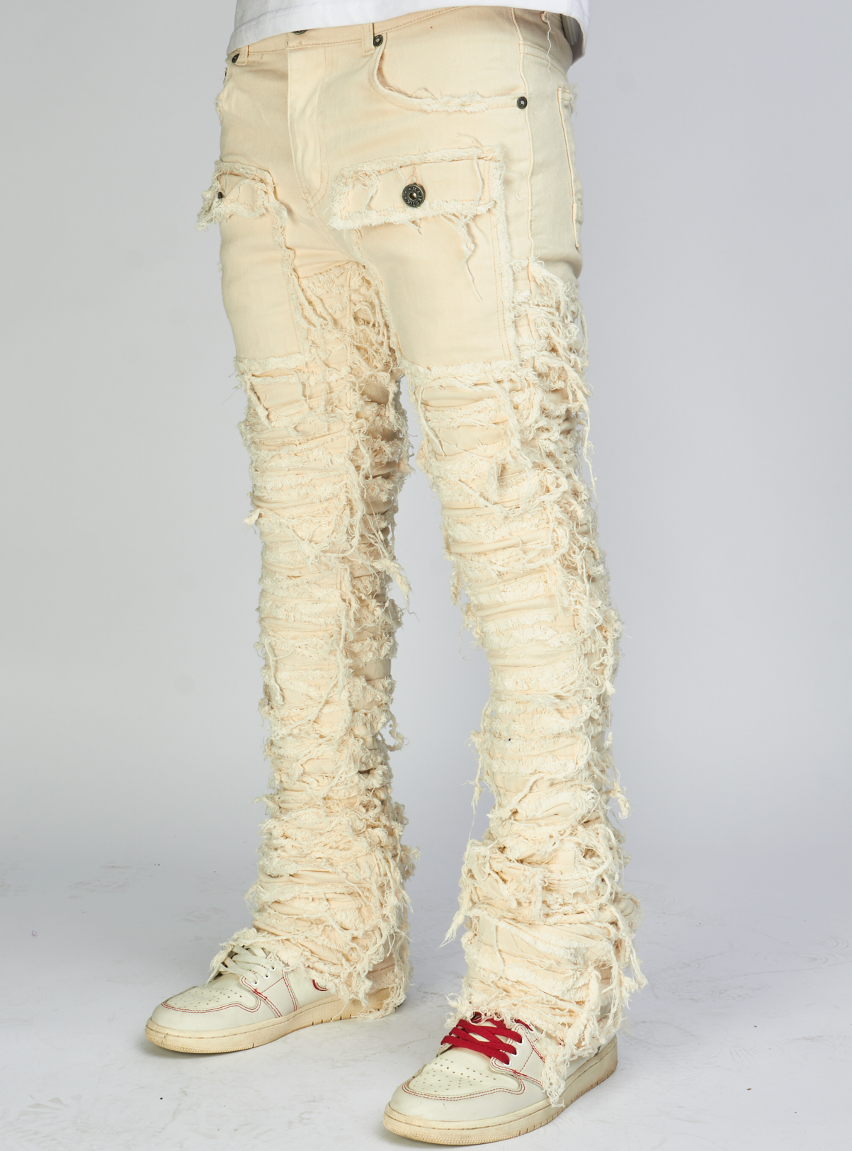 Majestik Jeans - Nirvana Rip & Frayed Stacked - Light Khaki - DL2260