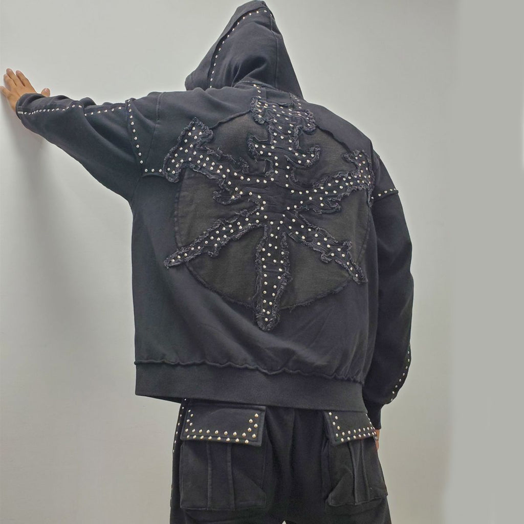 Hudson Hoodie - Studded Fleece - Black - 585