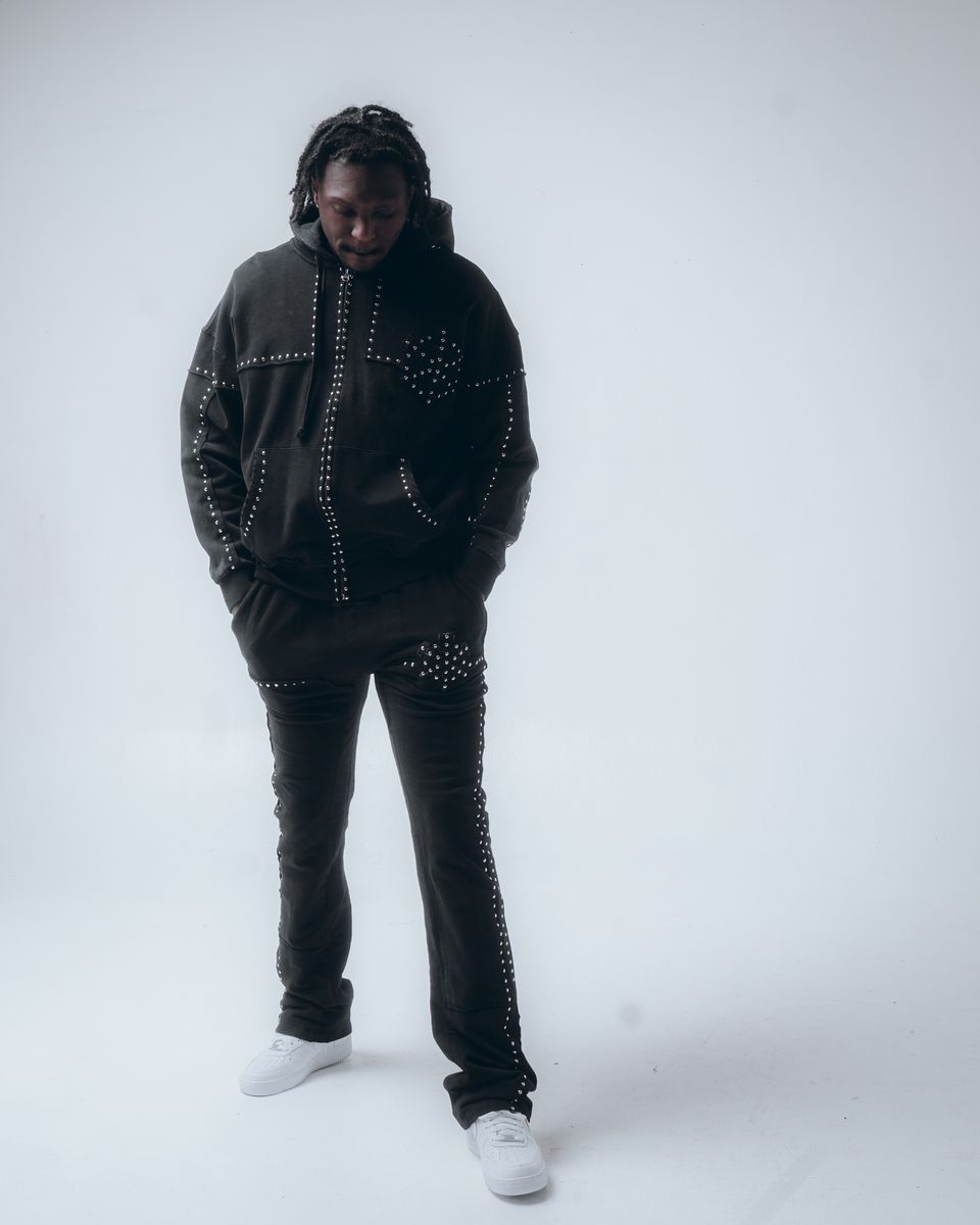 Hudson Hoodie - Studded Fleece - Black - 585