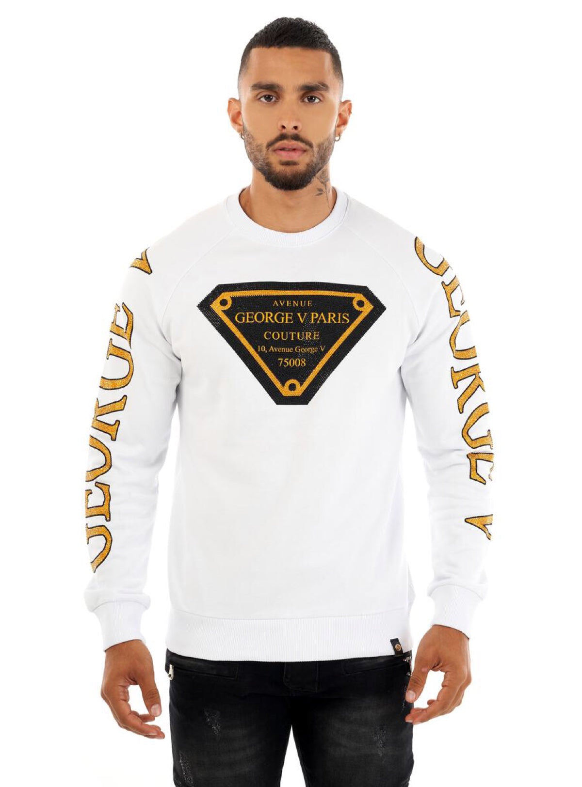 George V Sweatshirt - Branded Sleeves - White - GV2404
