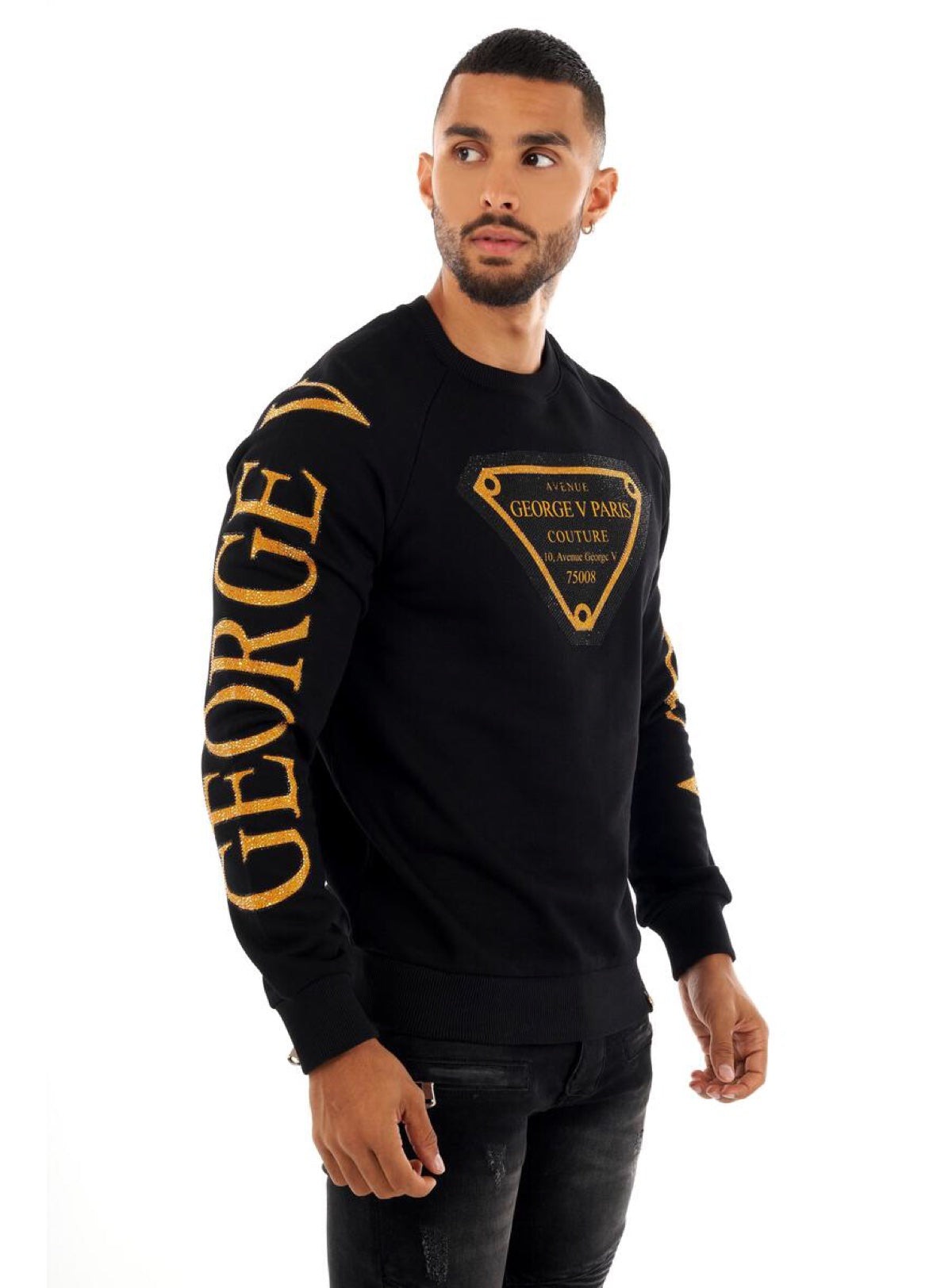George V Sweatshirt - Branded Sleeves - Black - GV2404