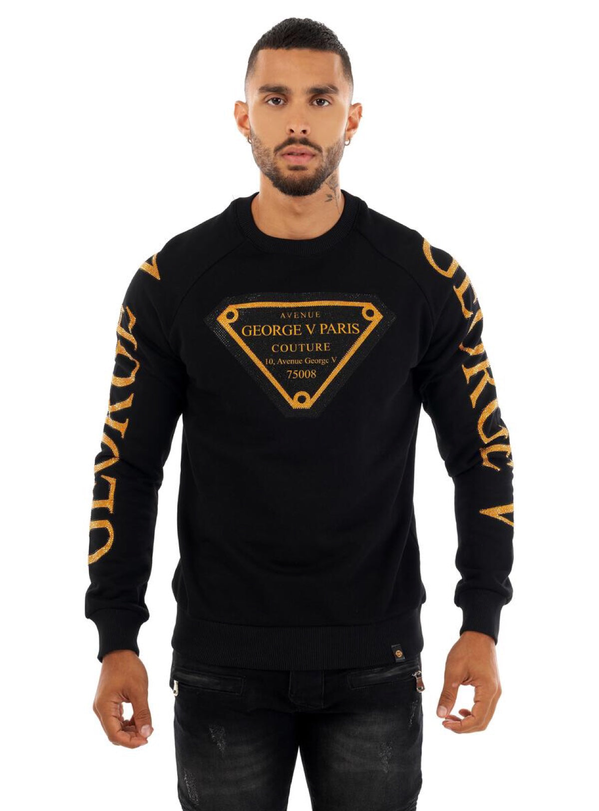 George V Sweatshirt - Branded Sleeves - Black - GV2404