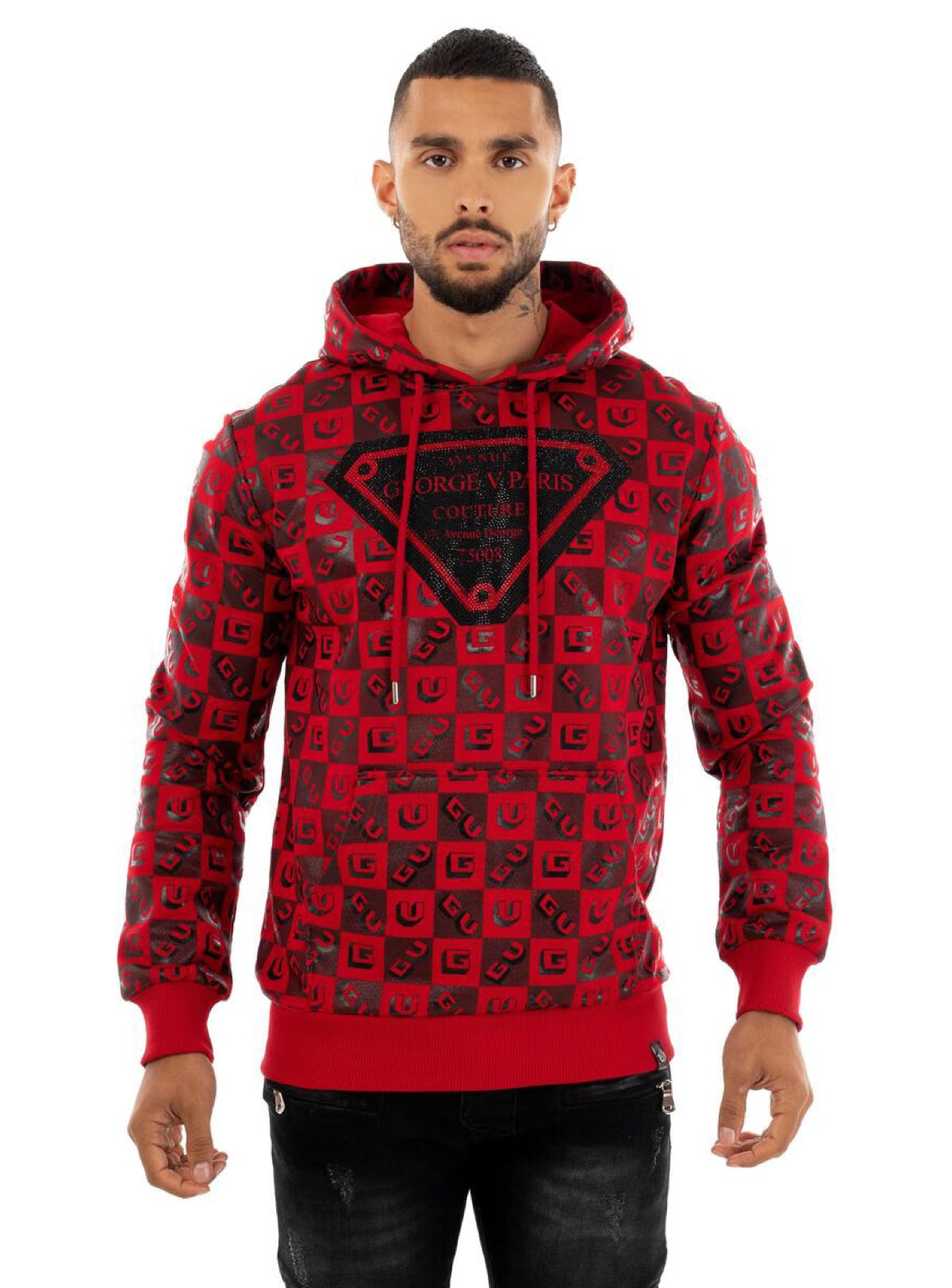 George V Hoodie - Branded Diamond - Red - GV2418