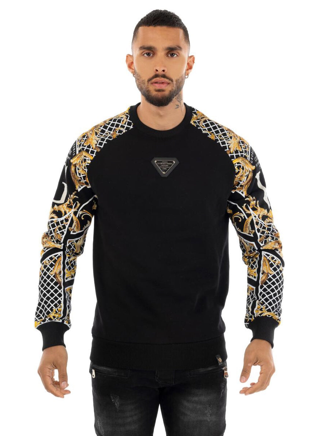 George V Sweatshirt - Elegantly Branded Sleeves - Black - GV2406