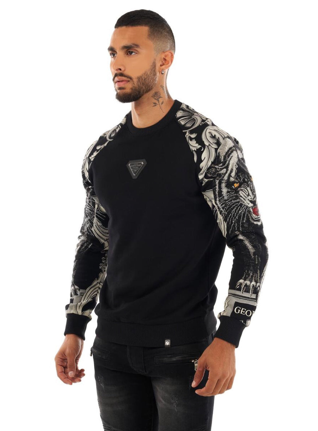 George V Sweatshirt - Panther Sleeves - Black - GV2412