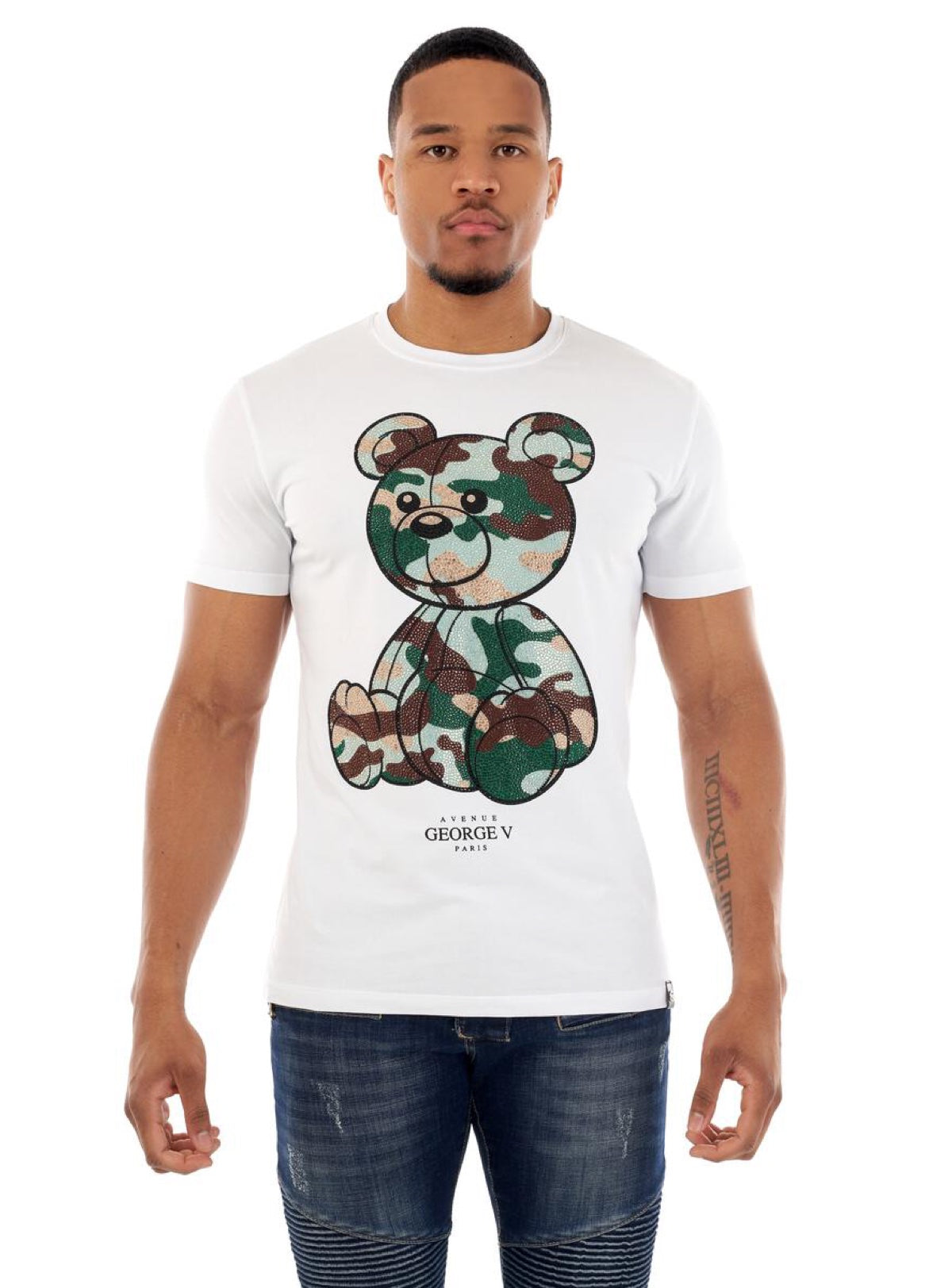 George V T-Shirt - Camo Bear - White - GV2511