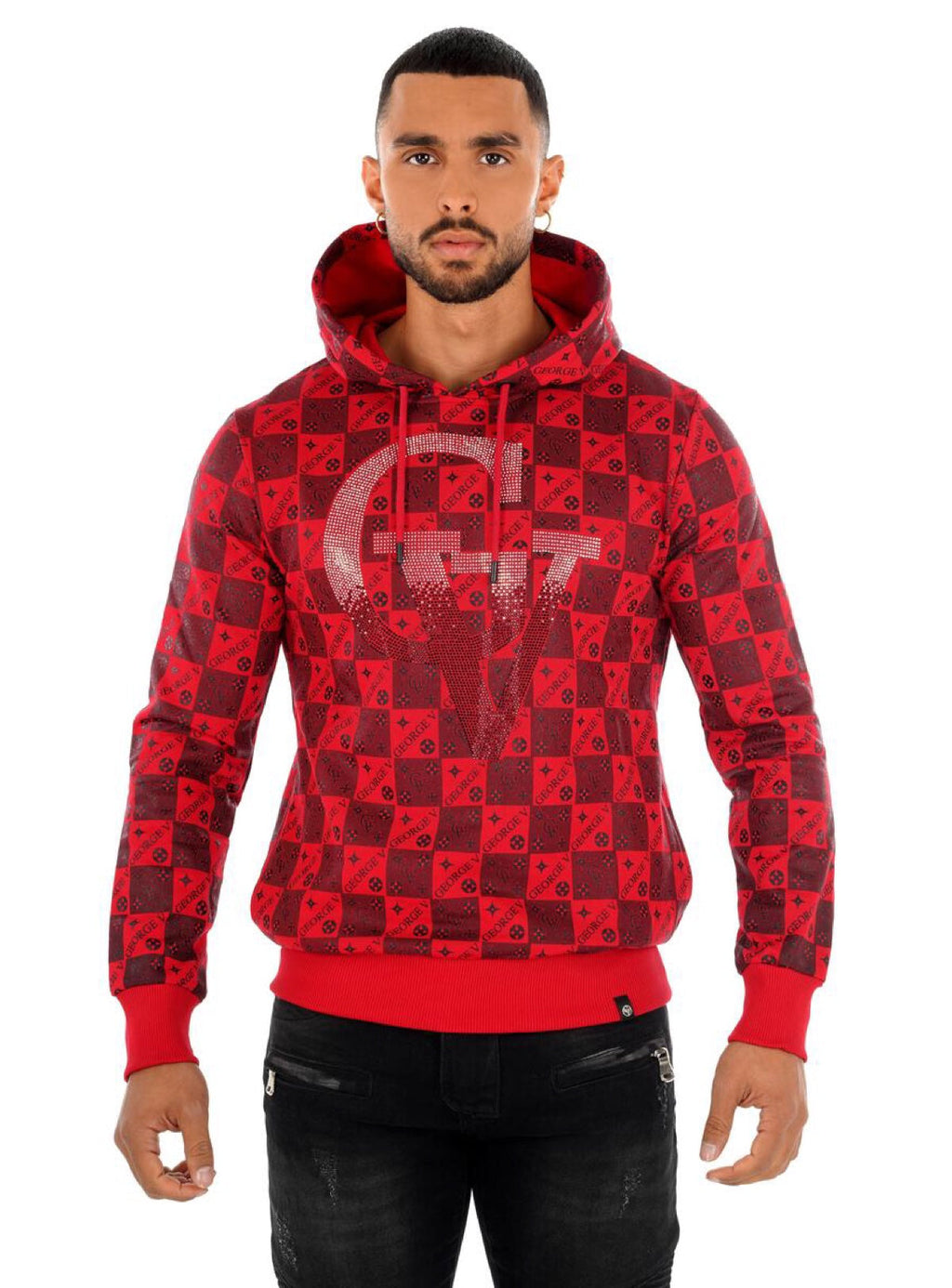 George V Hoodie - Checkered - Red - GV2084