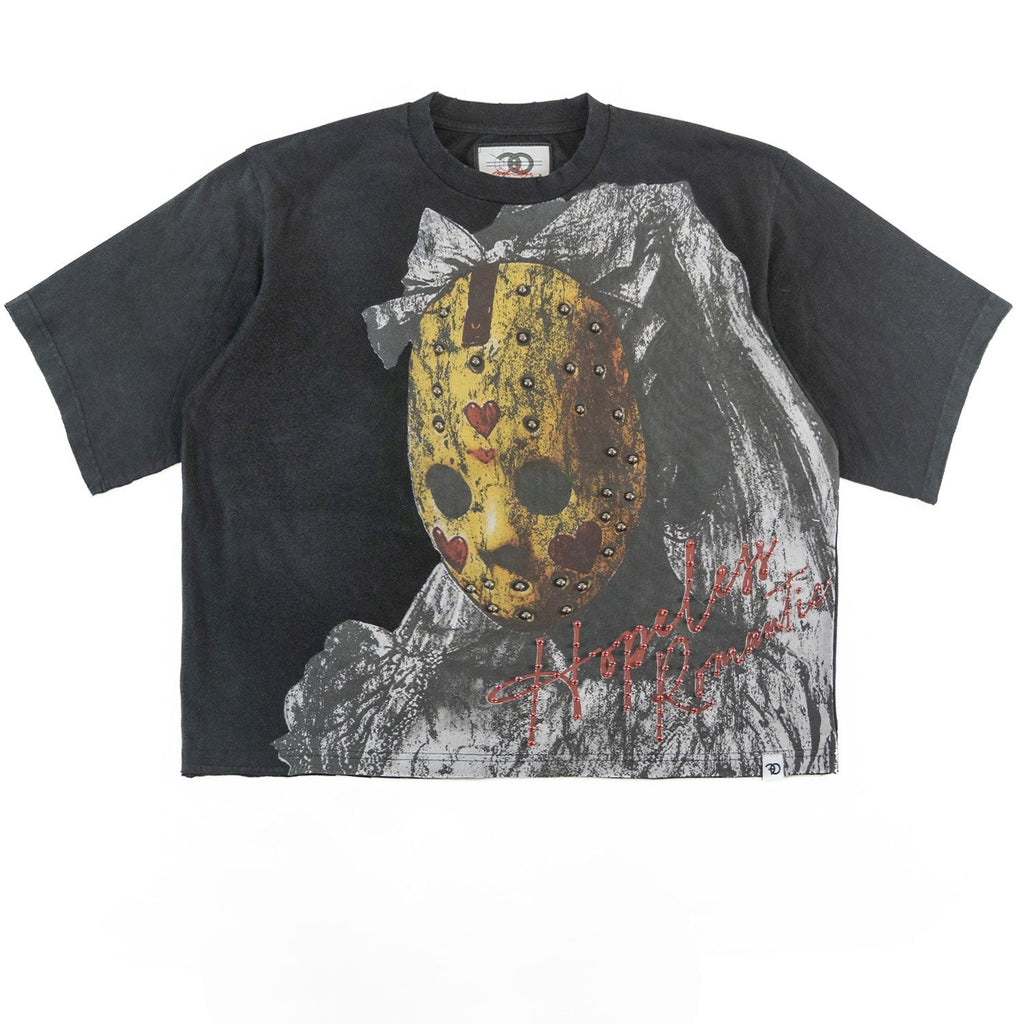 Makobi  T-Shirt - F182 Hopeless Romantic Cropped Tee - Black