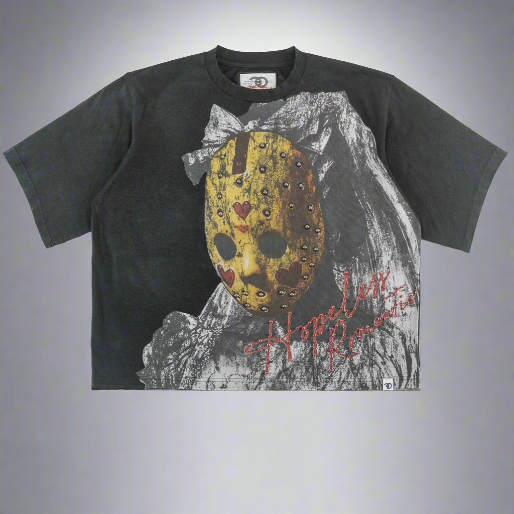 Makobi  T-Shirt - F182 Hopeless Romantic Cropped Tee - Black