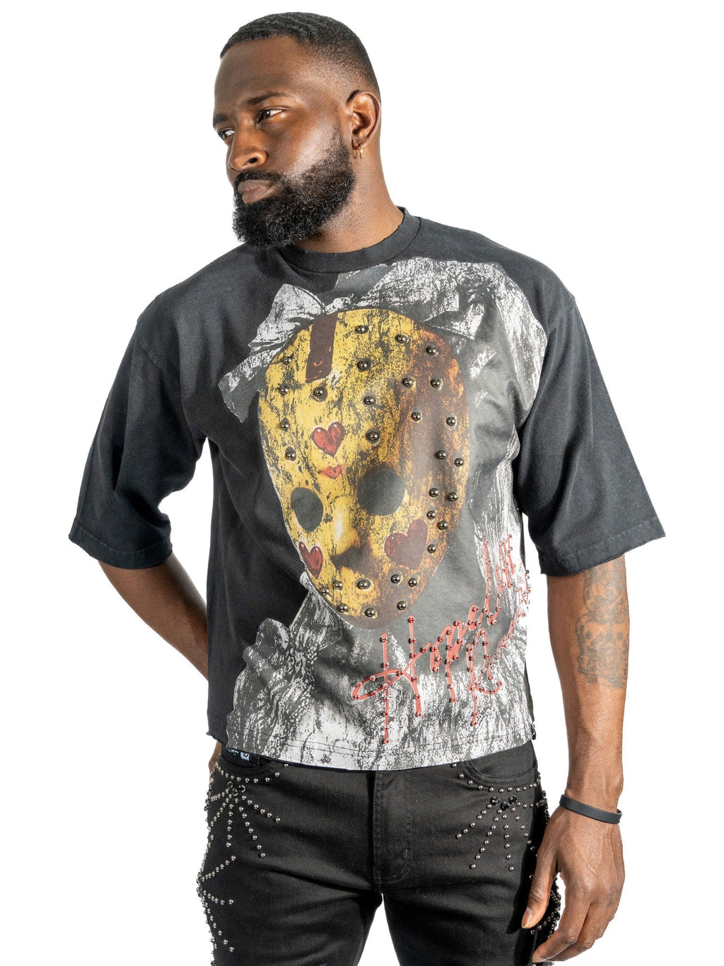 Makobi  T-Shirt - F182 Hopeless Romantic Cropped Tee - Black