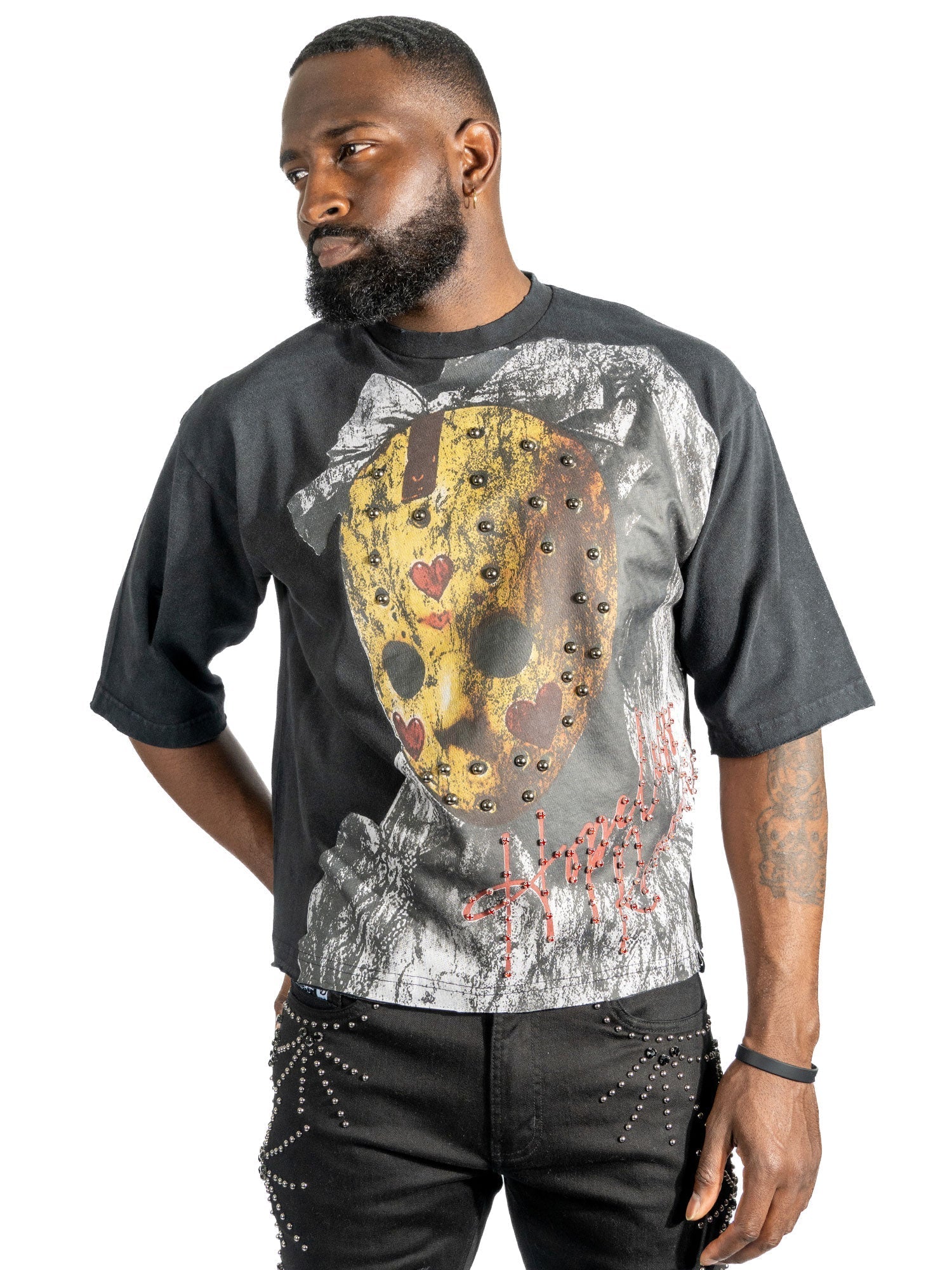 Makobi  T-Shirt - F182 Hopeless Romantic Cropped Tee - Black