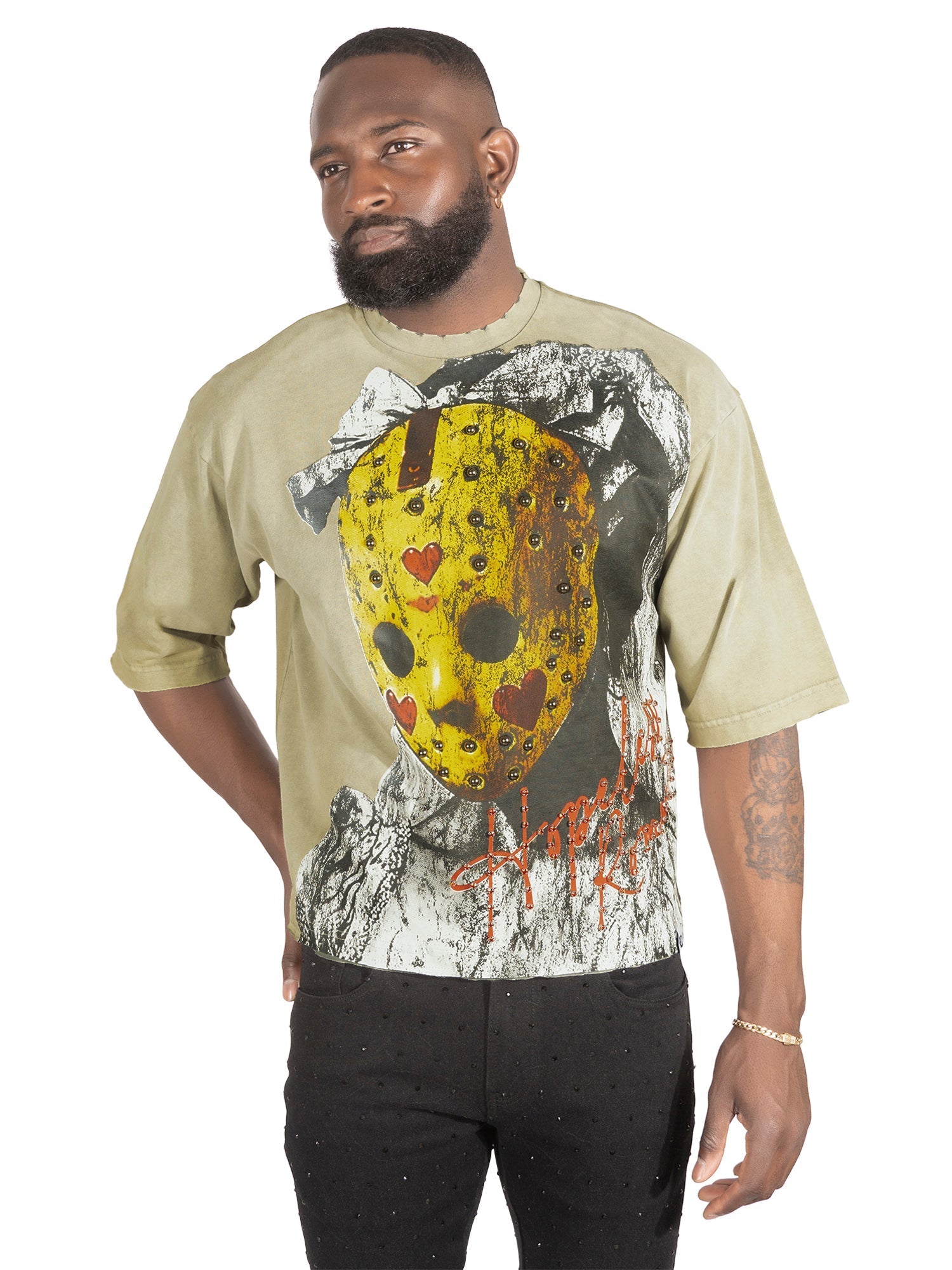 Makobi  T-Shirt - F182 Hopeless Romantic Cropped Tee - Oat