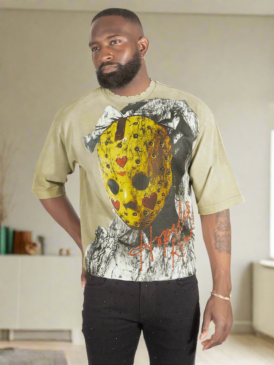 Makobi  T-Shirt - F182 Hopeless Romantic Cropped Tee - Oat